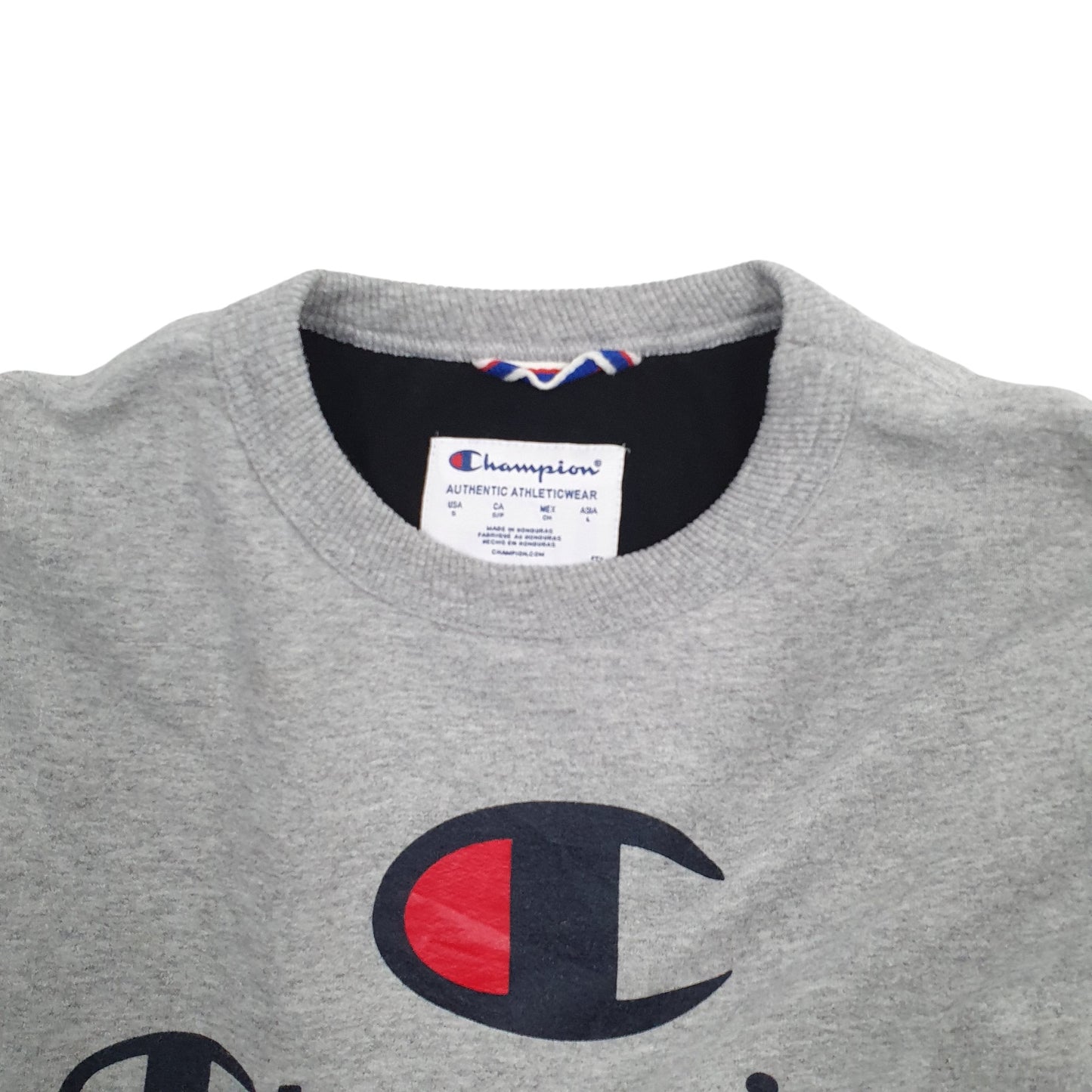 Mens Grey Champion Spellout Crewneck Jumper