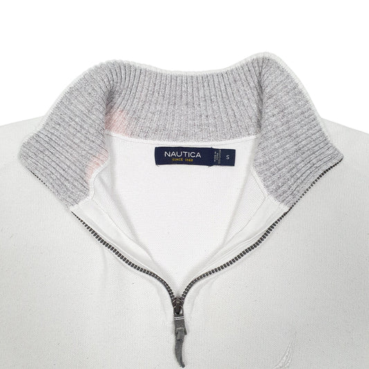 Mens White Nautica Knit Quarter Zip Jumper