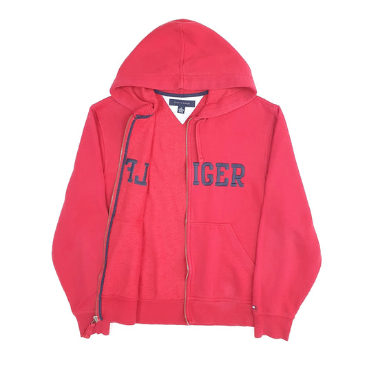 Mens Red Tommy Hilfiger Hoodie Spellout Full Zip Jumper