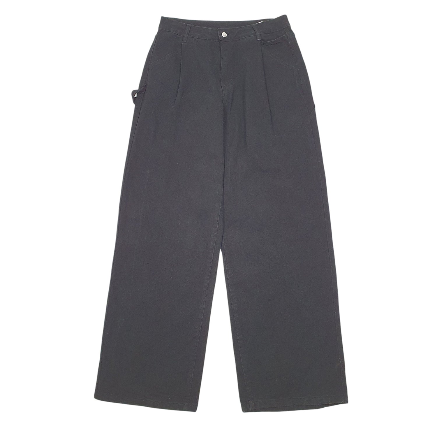 Mens Black Shein Jeans Workwear Pleated Carpenter Trousers