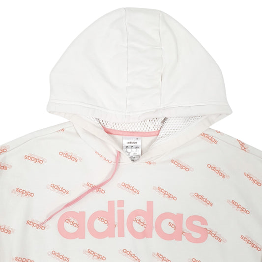 Mens White Adidas Spellout Hoodie Jumper