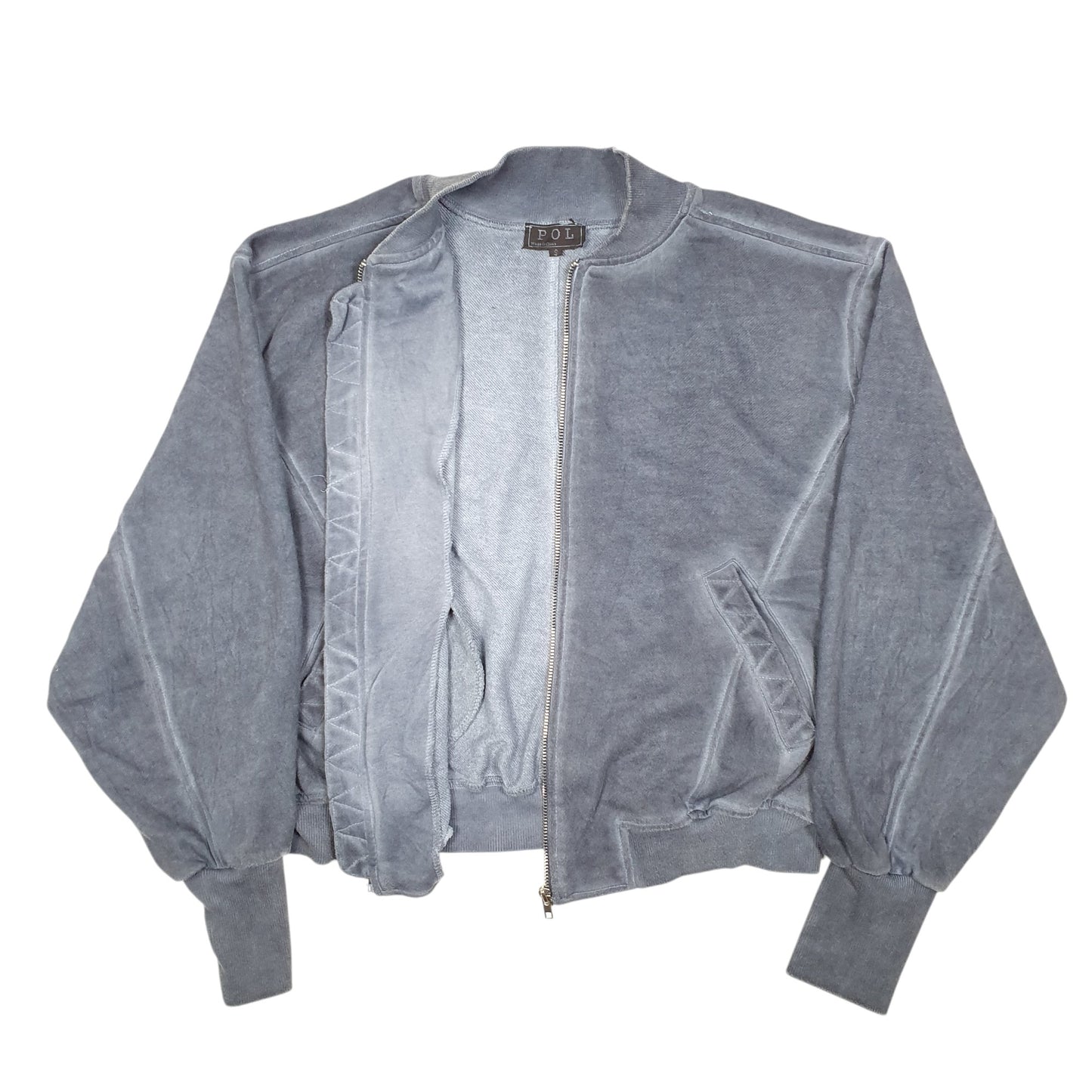 Womens Grey Pol Sweater Short Bomber Full Zip Jumper