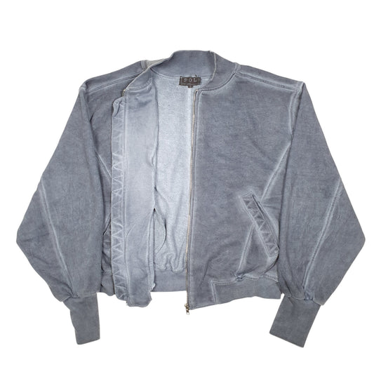 Womens Grey Pol Sweater Short Bomber Full Zip Jumper