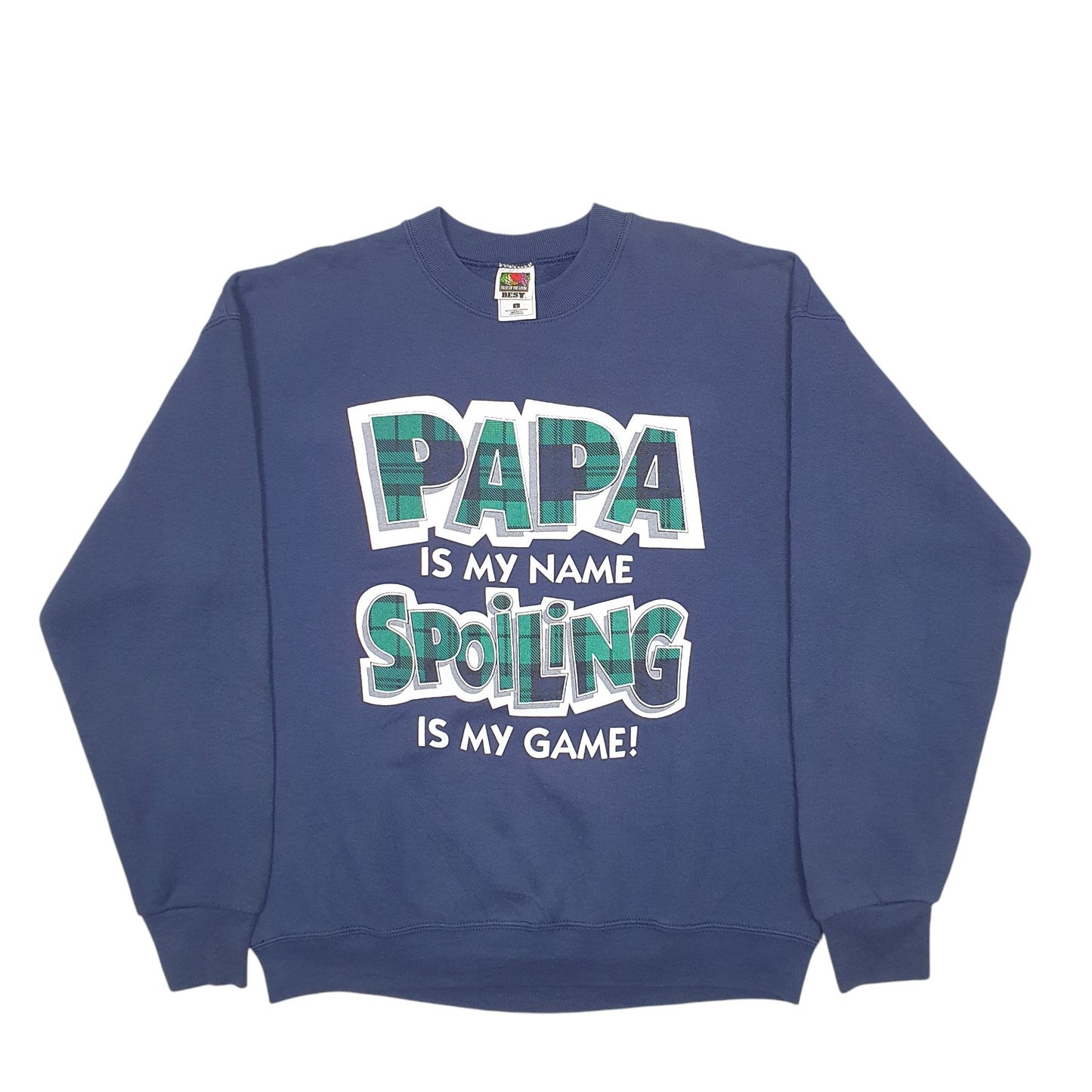 Womens Navy Fruit Of The Loom Papa Is My Name Spoiling Is My Game Made In USA Crewneck Jumper