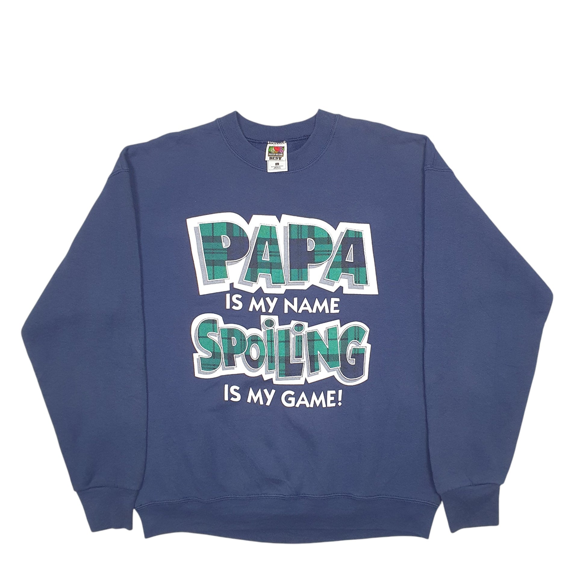 Womens Navy Fruit Of The Loom Papa Is My Name Spoiling Is My Game Made In USA Crewneck Jumper