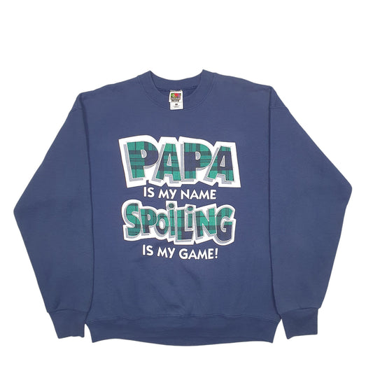 Womens Navy Fruit Of The Loom Papa Is My Name Spoiling Is My Game Made In USA Crewneck Jumper