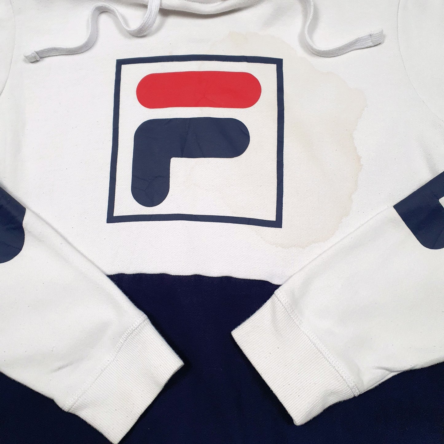 Mens White Fila Spellout Hoodie Jumper