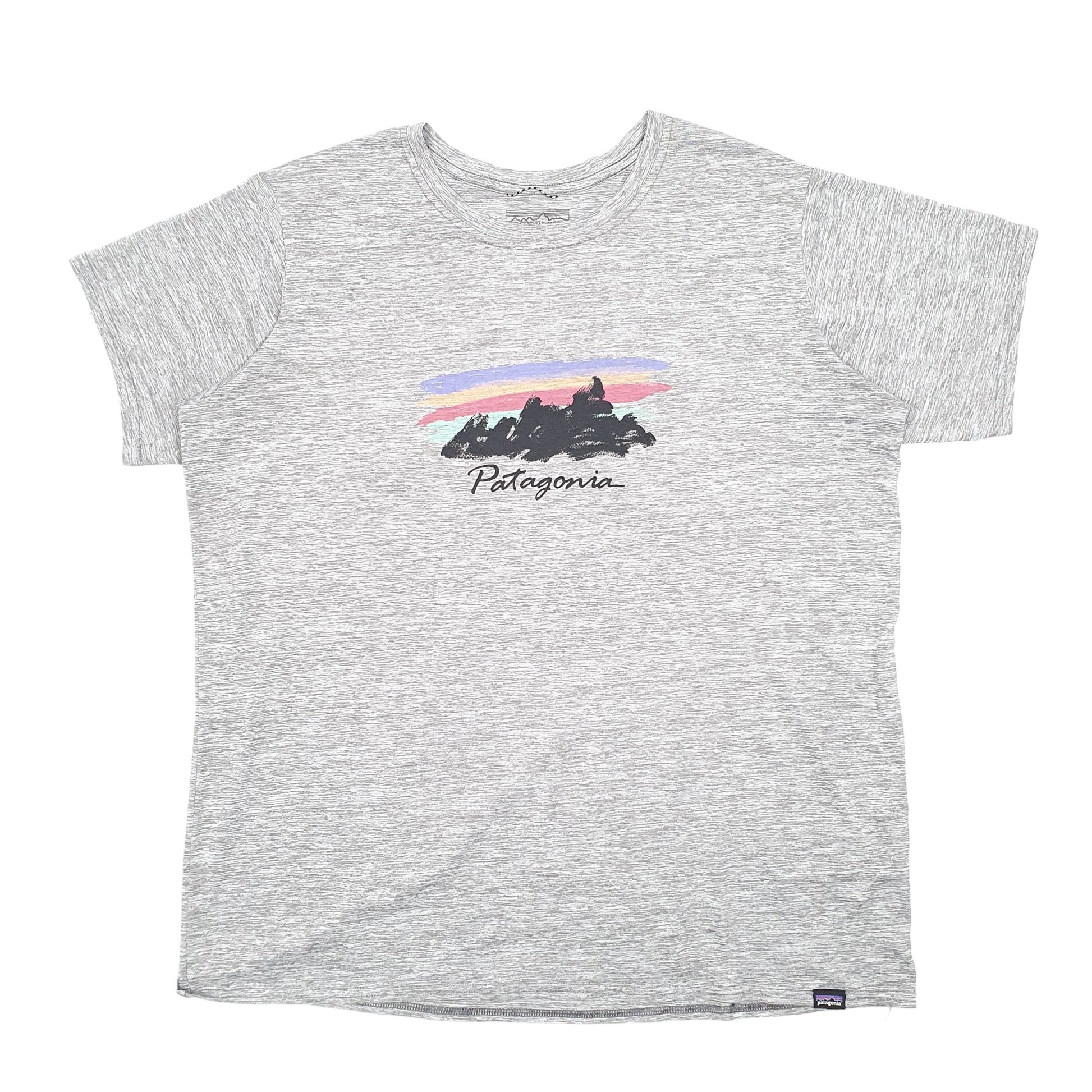 Womens Grey Patagonia Spellout Active Capilene Cool Daily Short Sleeve T Shirt