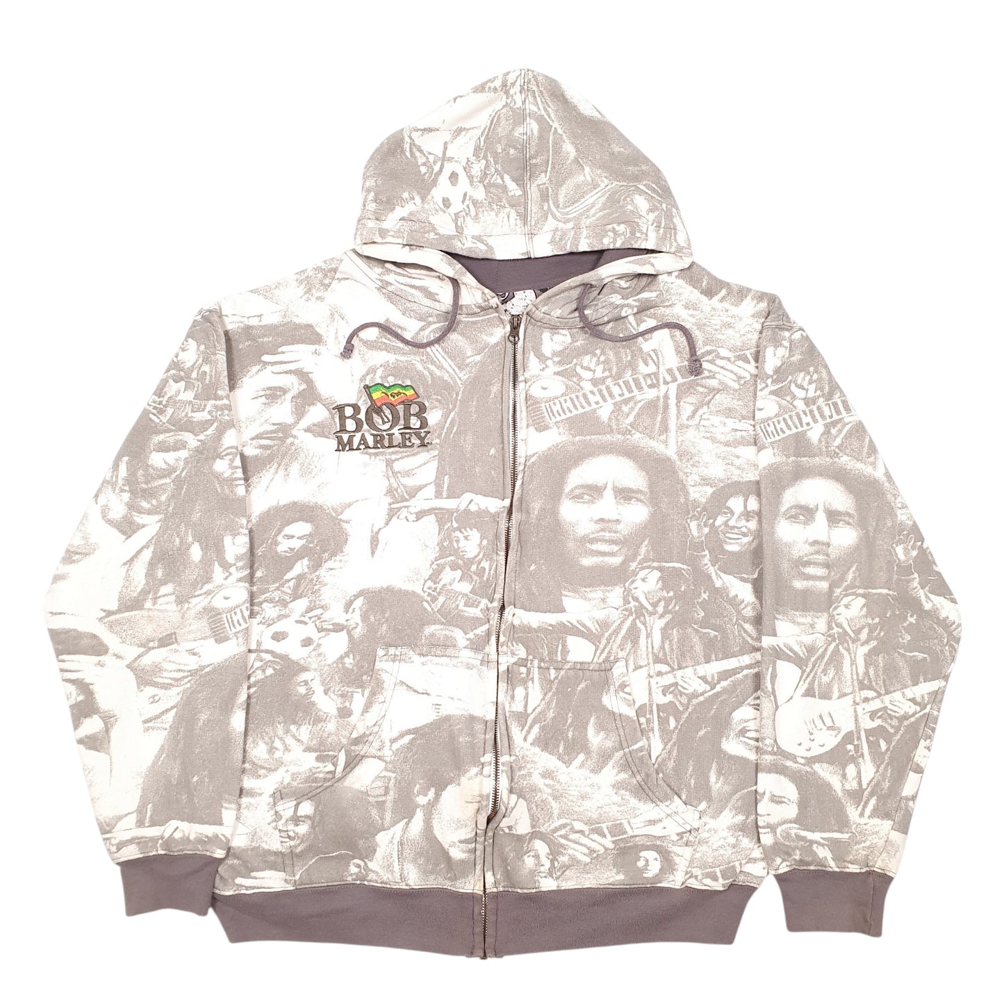 Mens Cream Zion Rootswear Hoodie Bob Marley Jamaica Print Full Zip Jumper