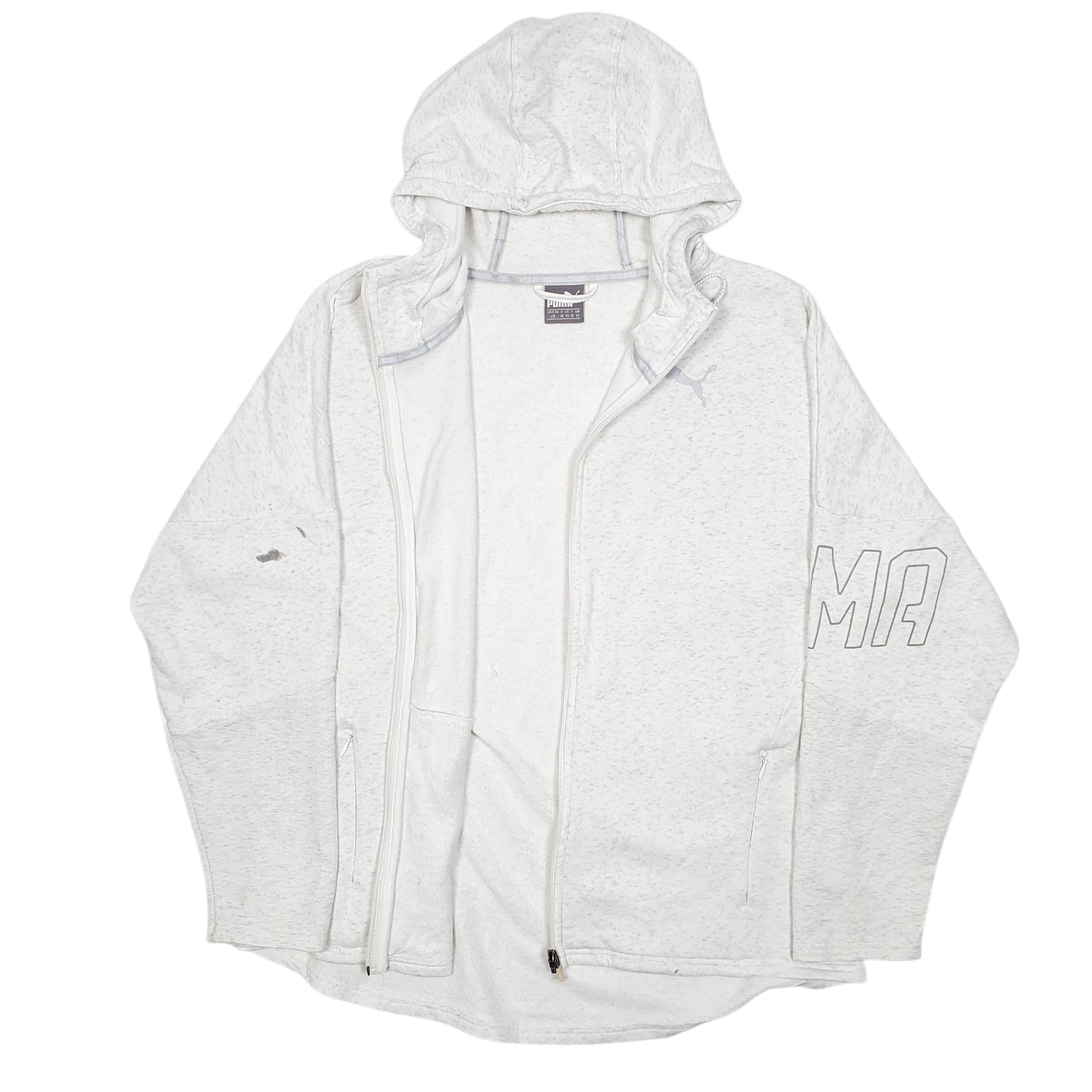 Womens Grey Puma Hoodie Workout Gym Running Full Zip Jumper