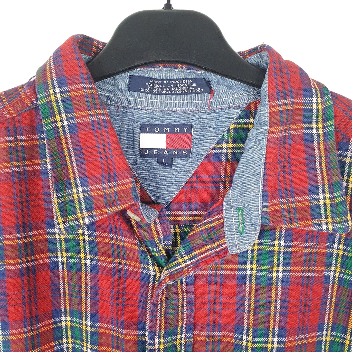 Mens Red Tommy Hilfiger Flannel Overshirt Shacket Long Sleeve Shirt