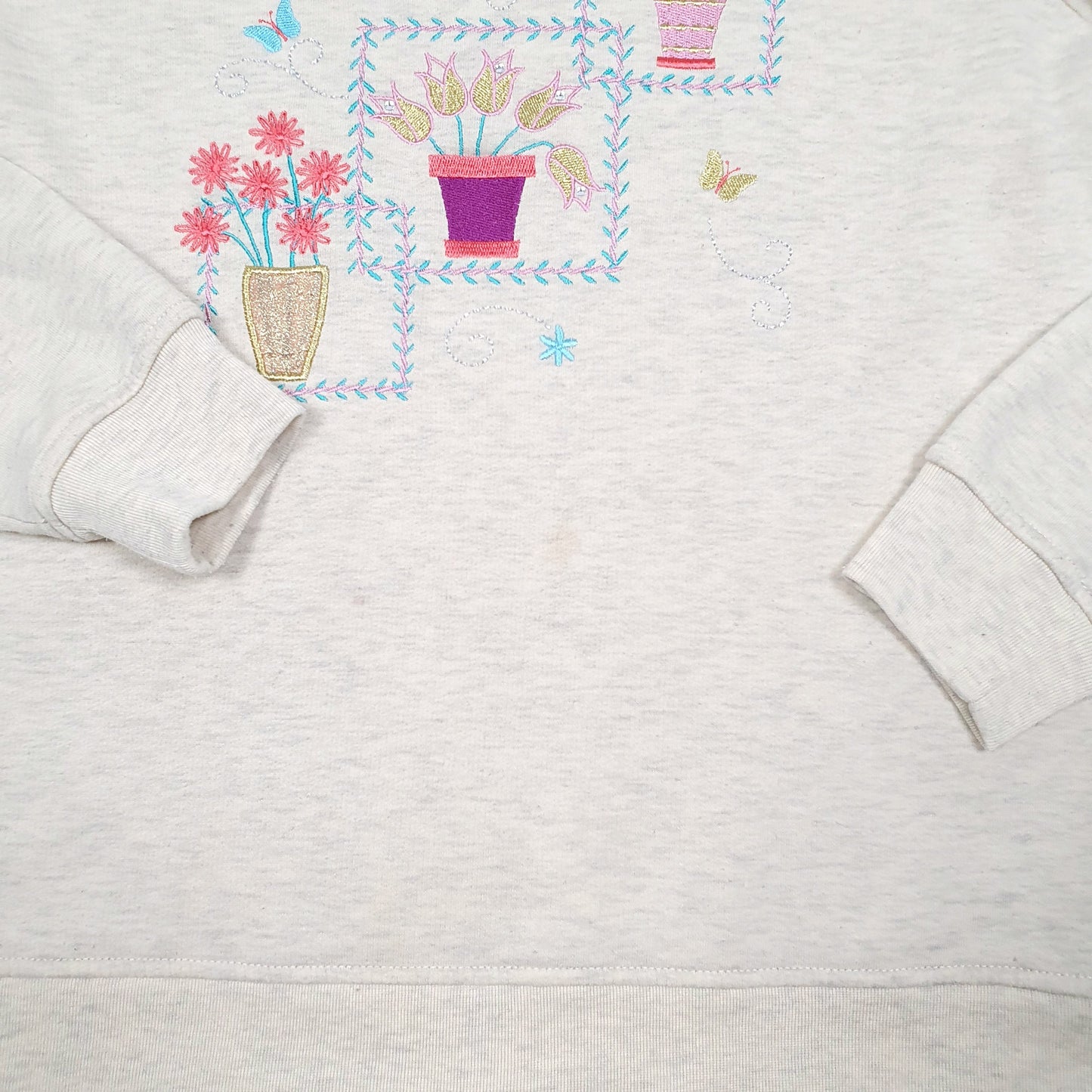 Womens Cream Breckenridge Vintage Retro Pot Plants Butterfly 90s Crewneck Jumper