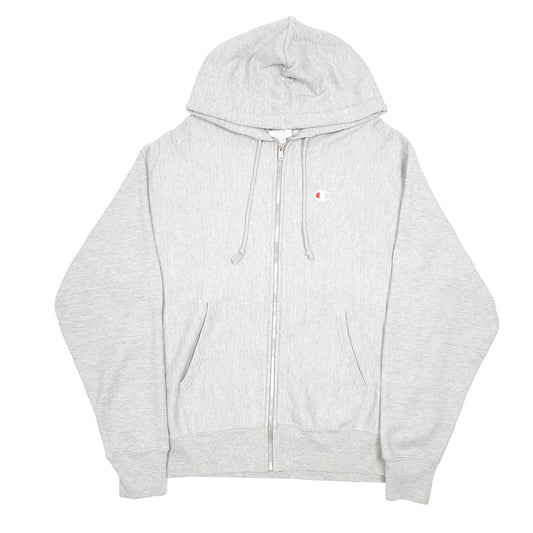 Mens Grey Champion Hoodie Vintage Reverse Weave Full Zip Jumper
