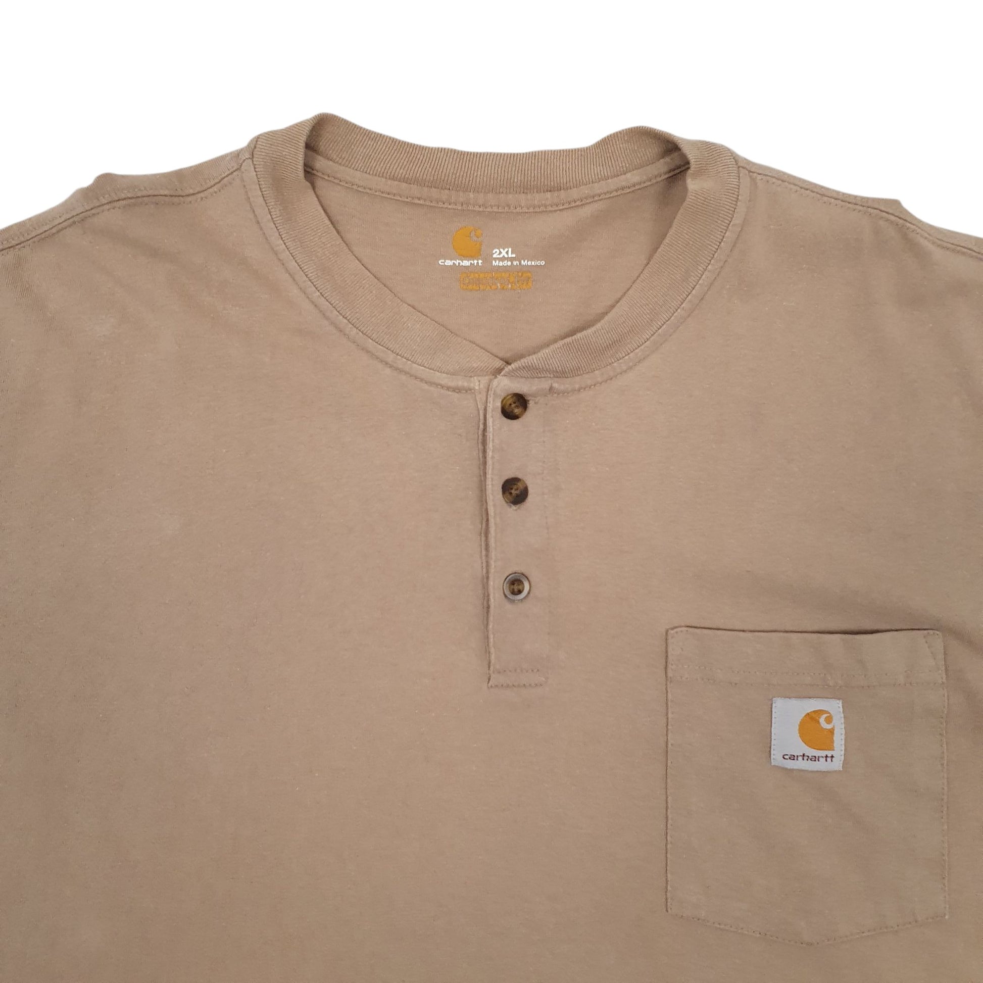 Mens Brown Carhartt Henley Original Fit Long Sleeve T Shirt
