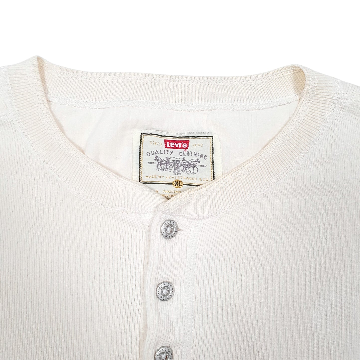 Mens Cream Levis Henley Thermal Under Layer Vintage 90s Long Sleeve T Shirt