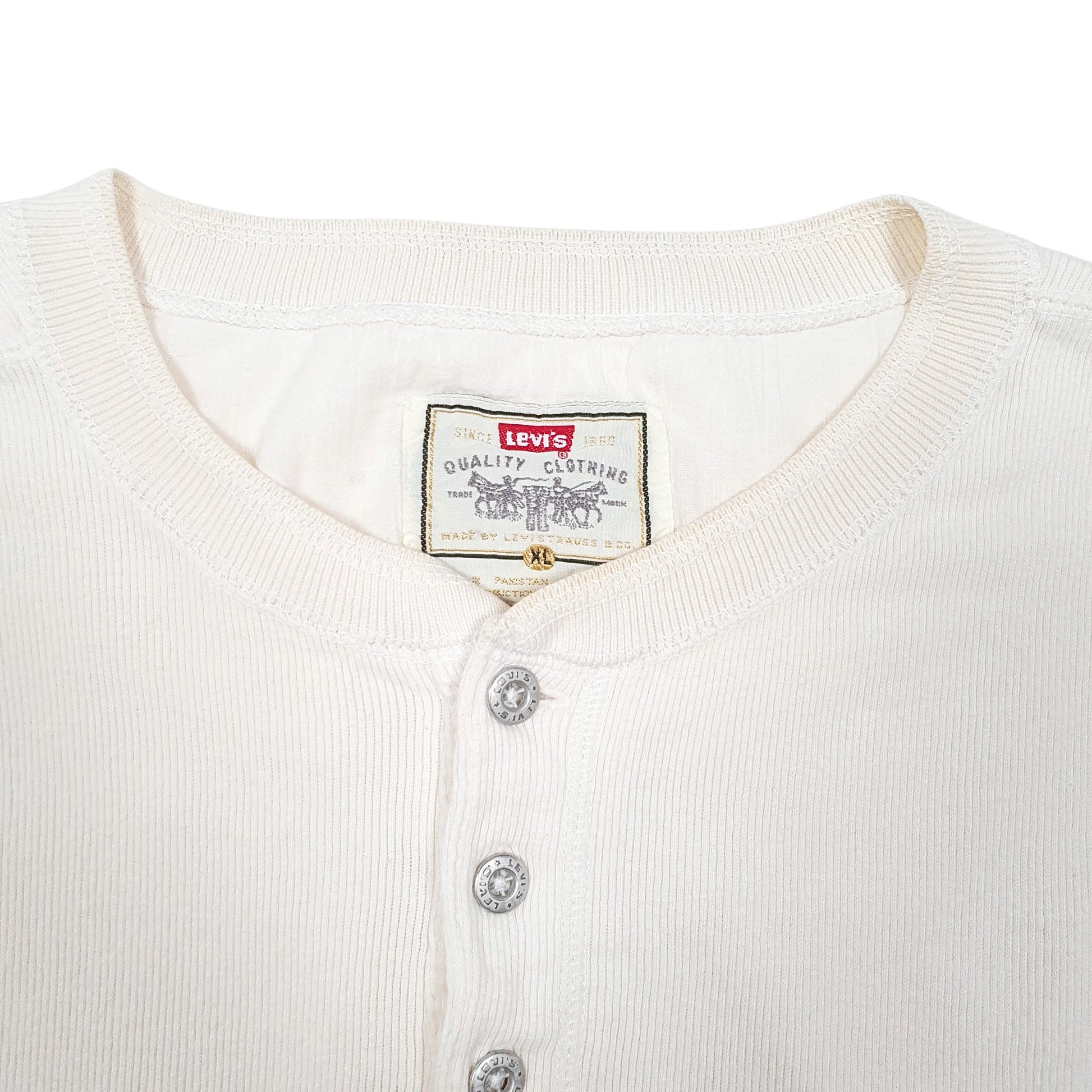 Mens Cream Levis Henley Thermal Under Layer Vintage 90s Long Sleeve T Shirt