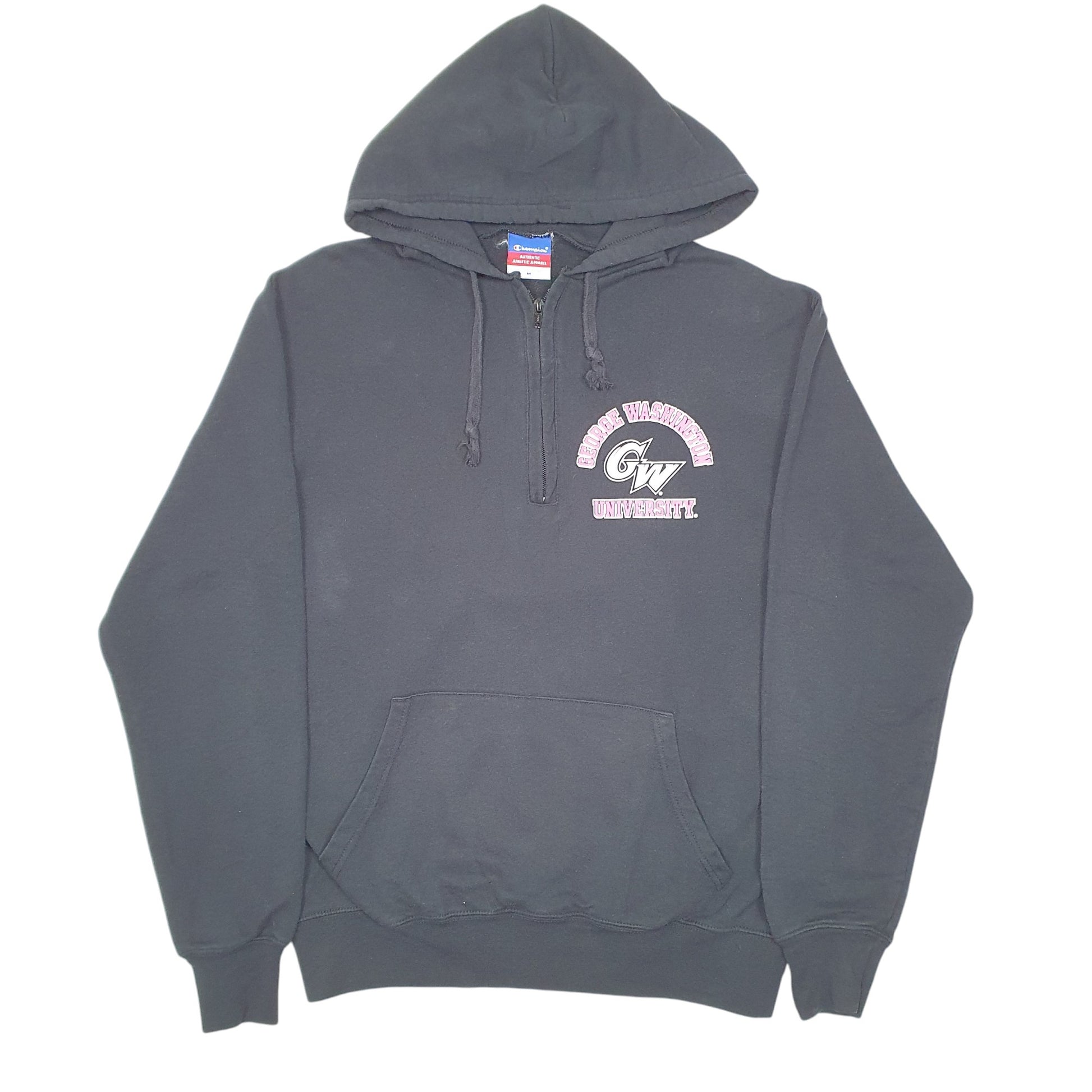 Mens Black Champion Half Zip George Washington University USA Hoodie Jumper