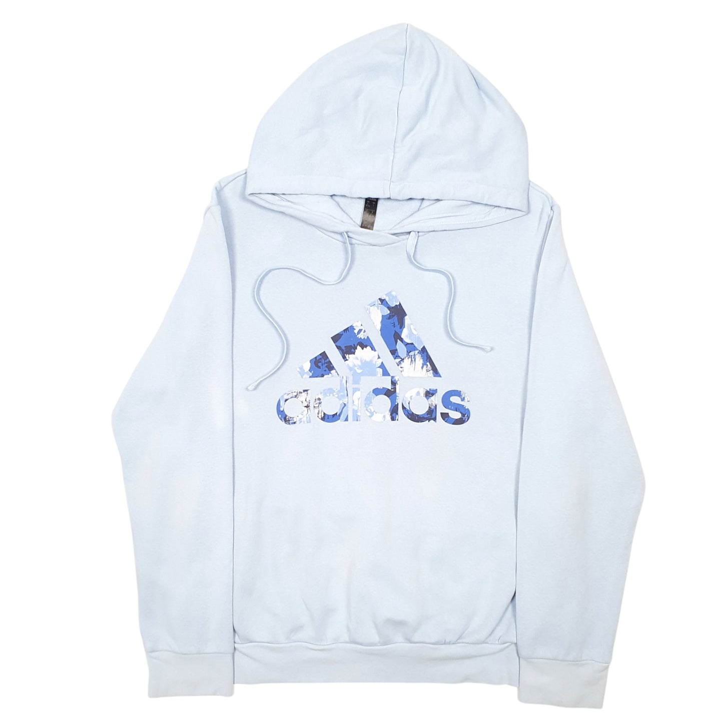 Womens Blue Adidas Spellout Floral Flowers Hoodie Jumper