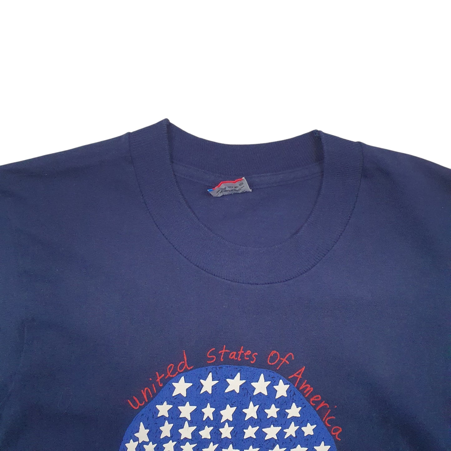 Womens Navy Fruit Of The Loom Single Stitch Vintage 90s Made In USA United States Of America Short Sleeve T Shirt