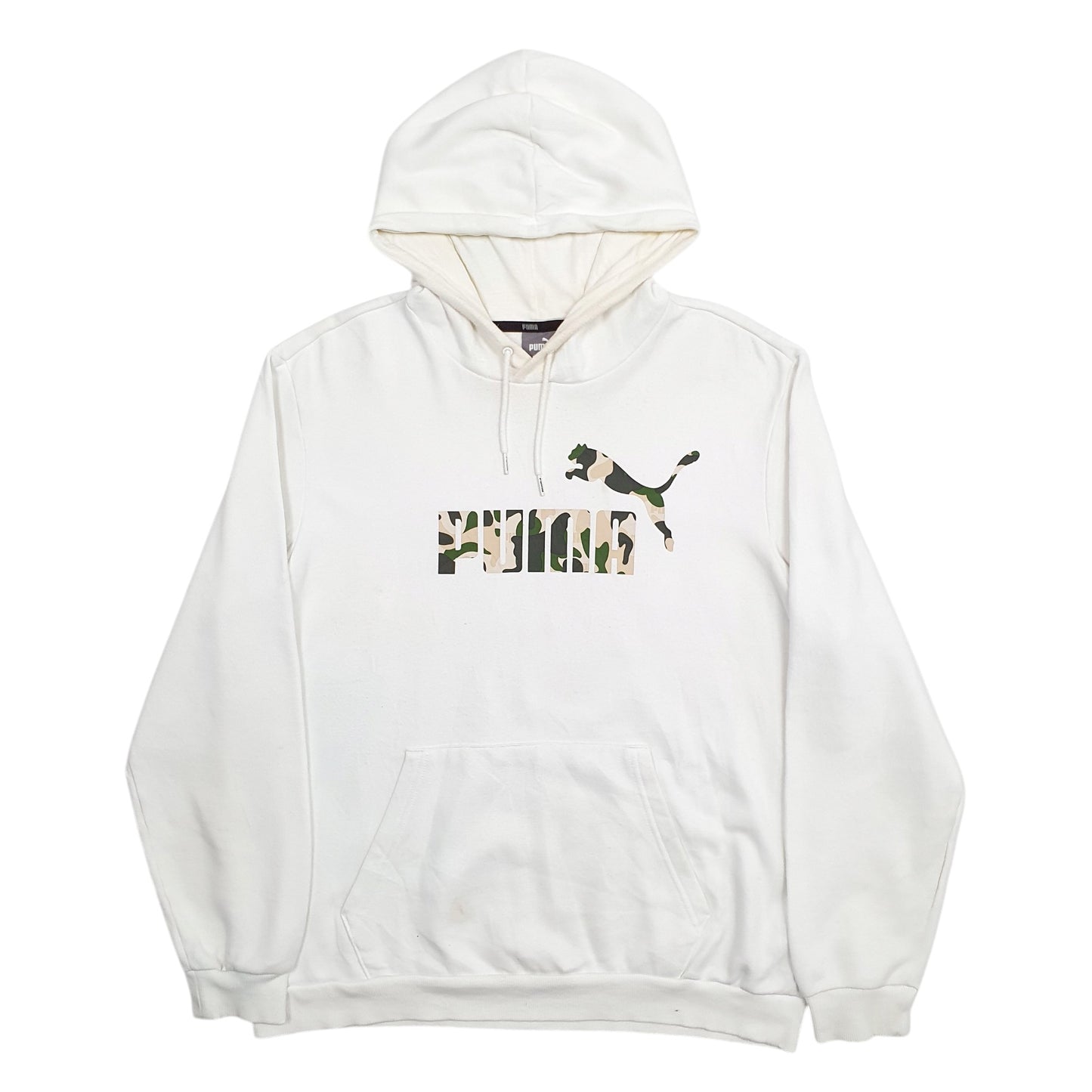 Mens White Puma Spellout Hoodie Jumper