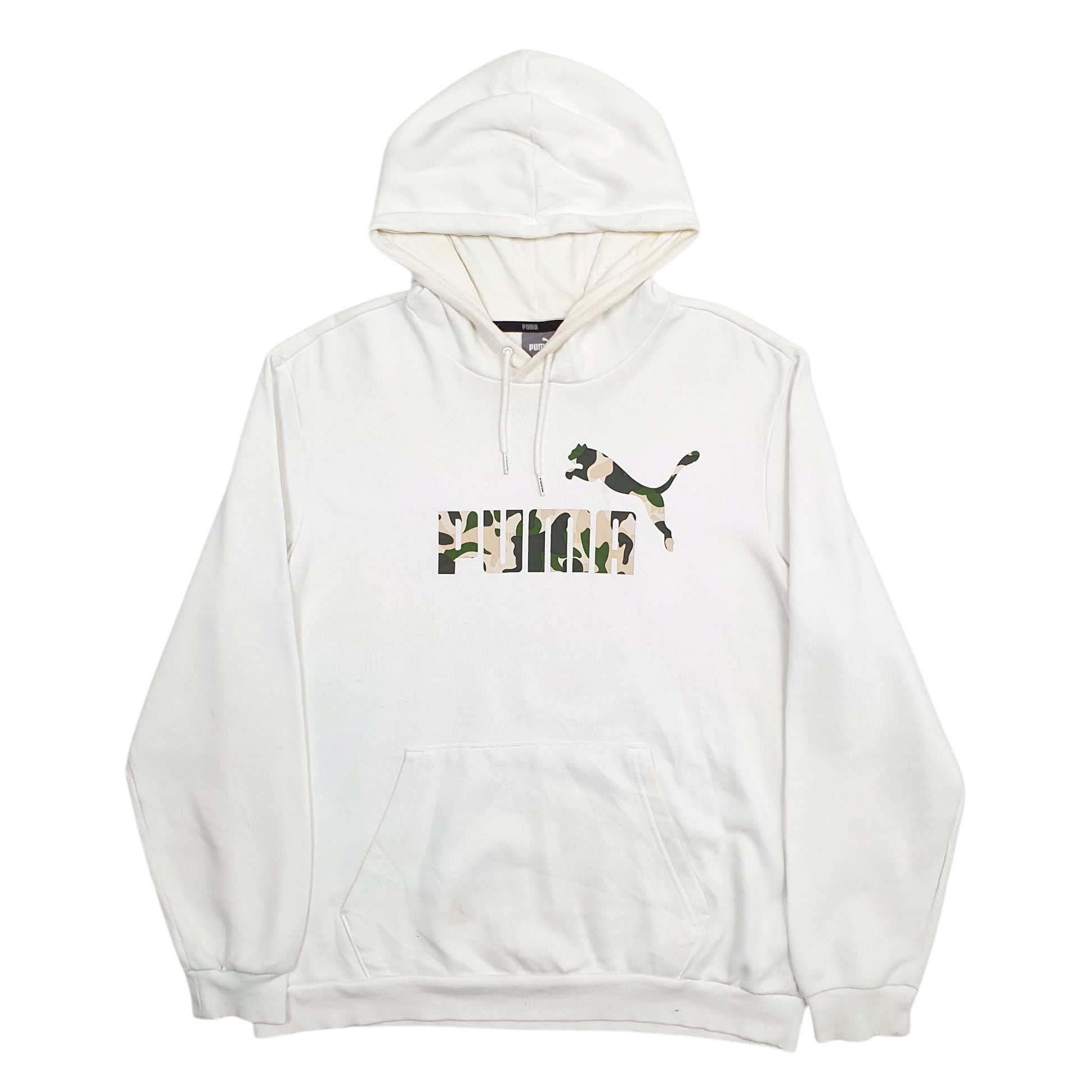 Mens White Puma Spellout Hoodie Jumper