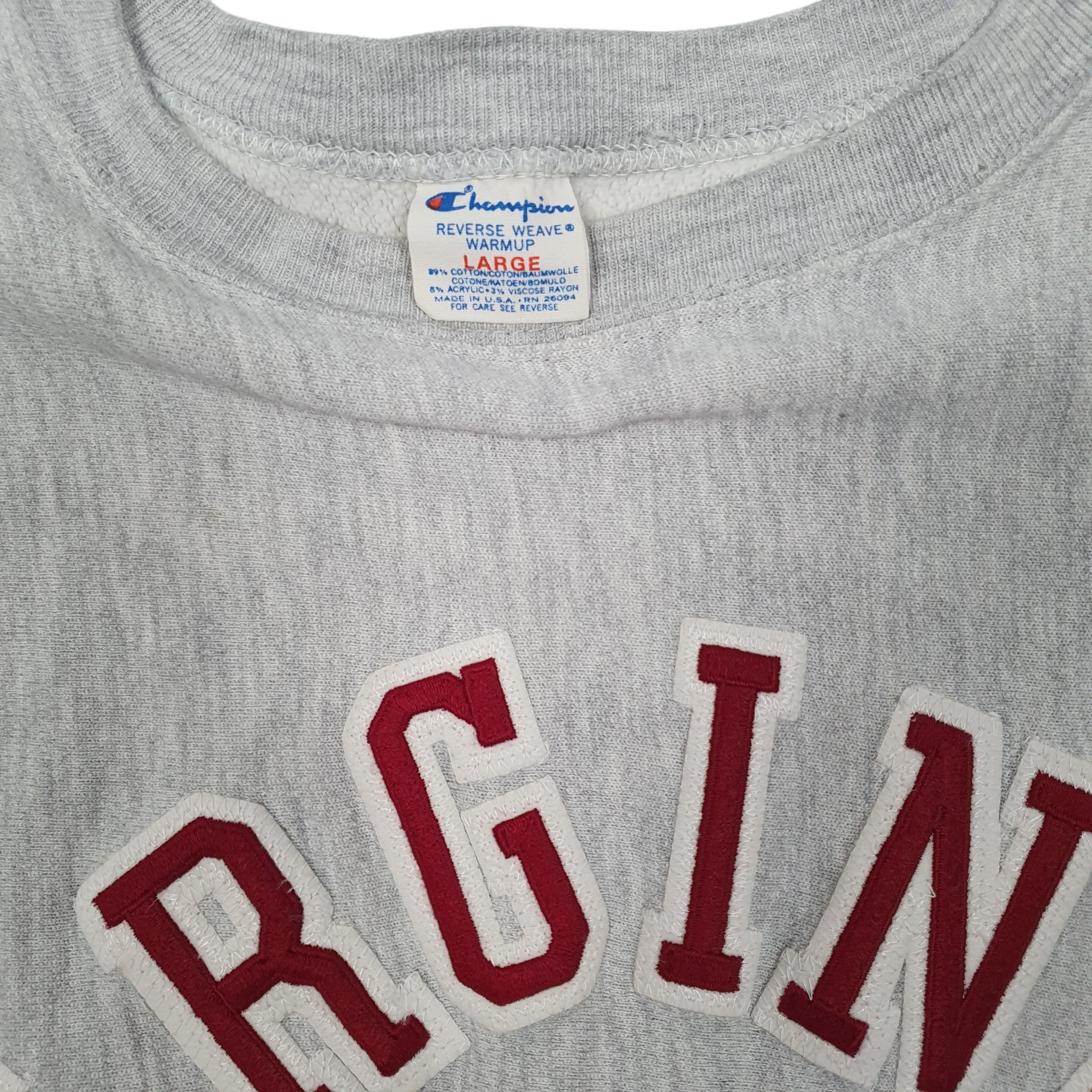 Mens Champion Grey Crewneck Vintage 80s Virginia Tech Reverse