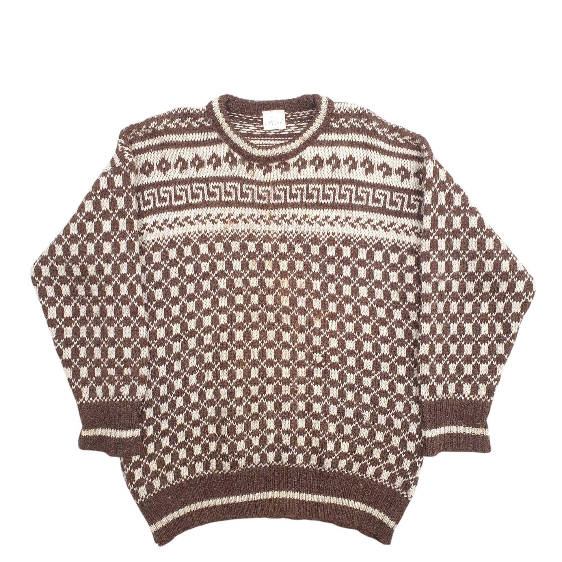 Mens Brown 100% Wool  Crewneck Jumper
