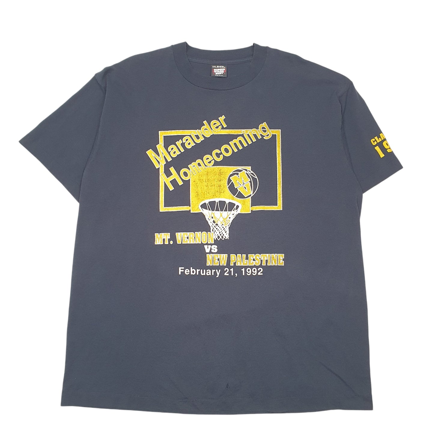 Mens Black Screen Stars Single Stitch Vintage 90s Made In USA 1992 MV Basketball Short Sleeve T Shirt