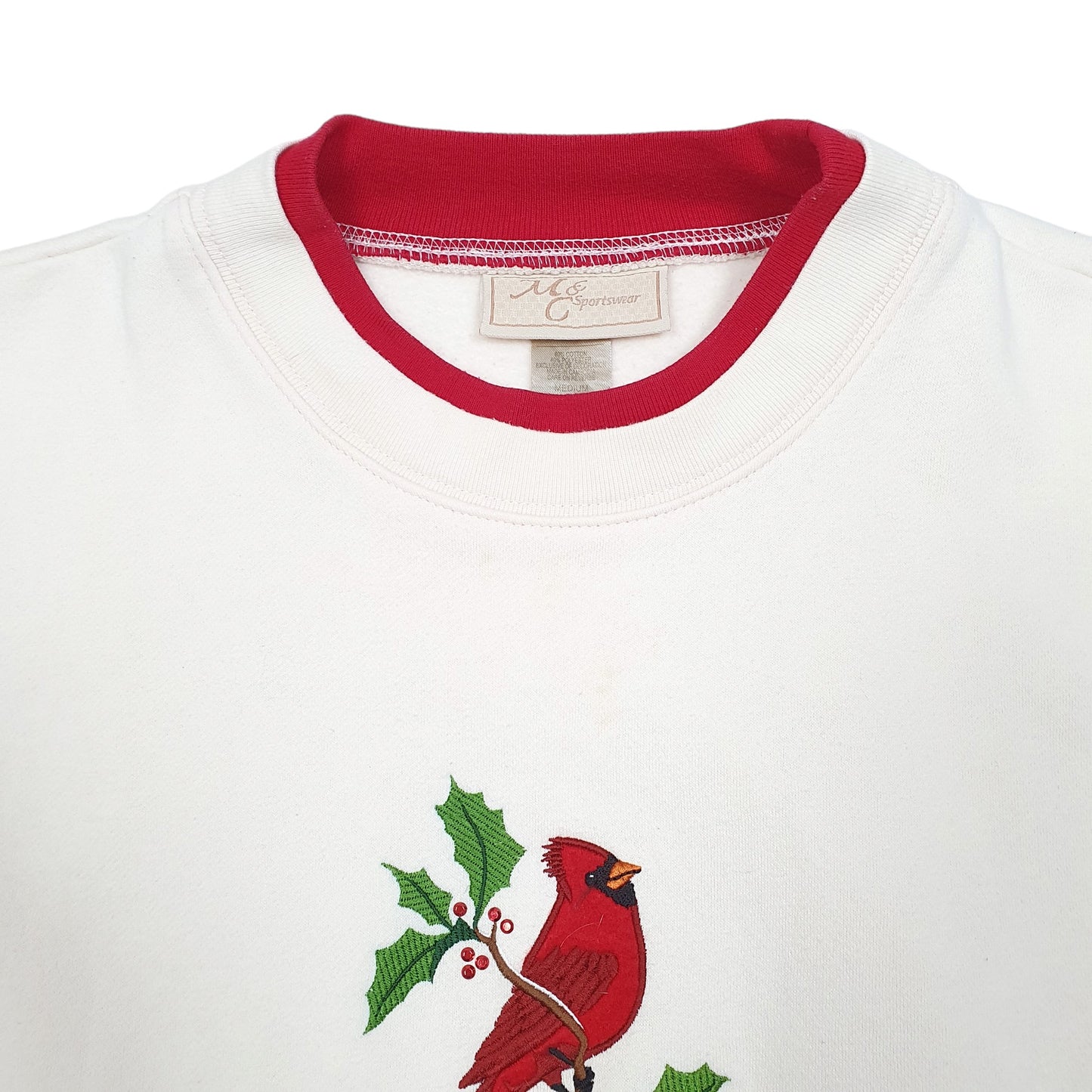 Womens Cream MC Sportswear Vintage Christmas Cardinal Bird Festive 90s Retro Crewneck Jumper