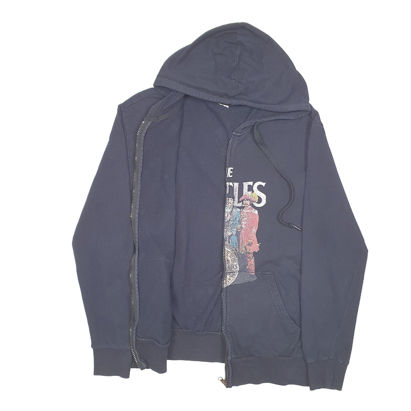 Mens Black The Beatles Hoodie Sergeant Peppers Lonely Hearts Club Band Rock & Roll Full Zip Jumper