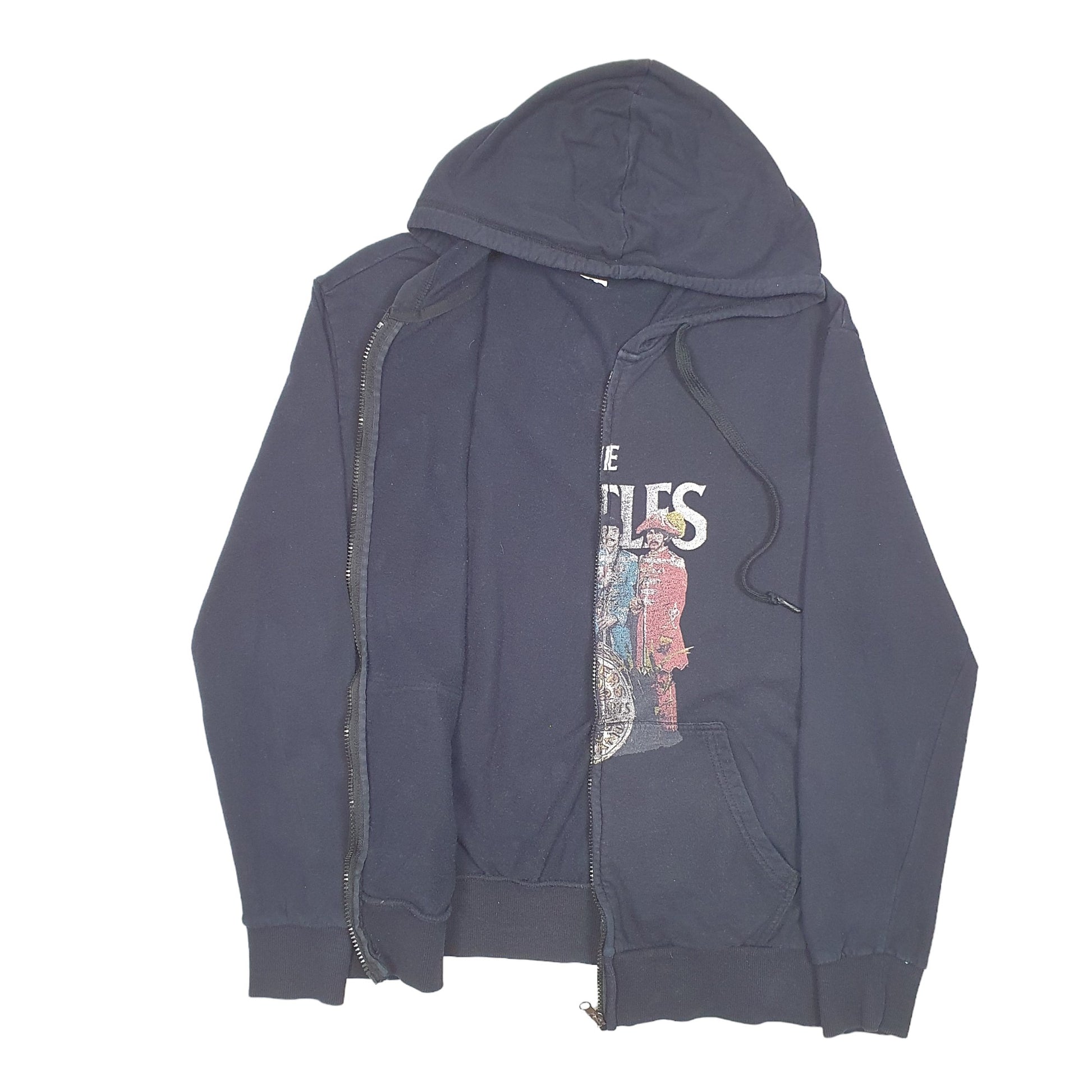 Mens Black The Beatles Hoodie Sergeant Peppers Lonely Hearts Club Band Rock & Roll Full Zip Jumper