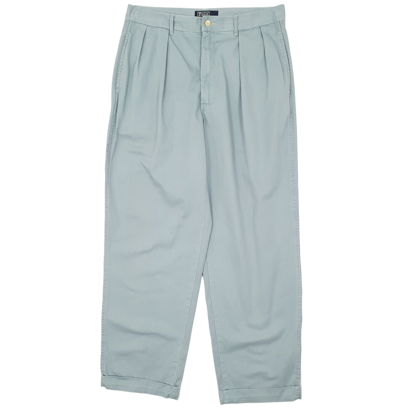 Mens Blue Polo Ralph Lauren Vintage 80s 90s Double Pleated Chino Trousers