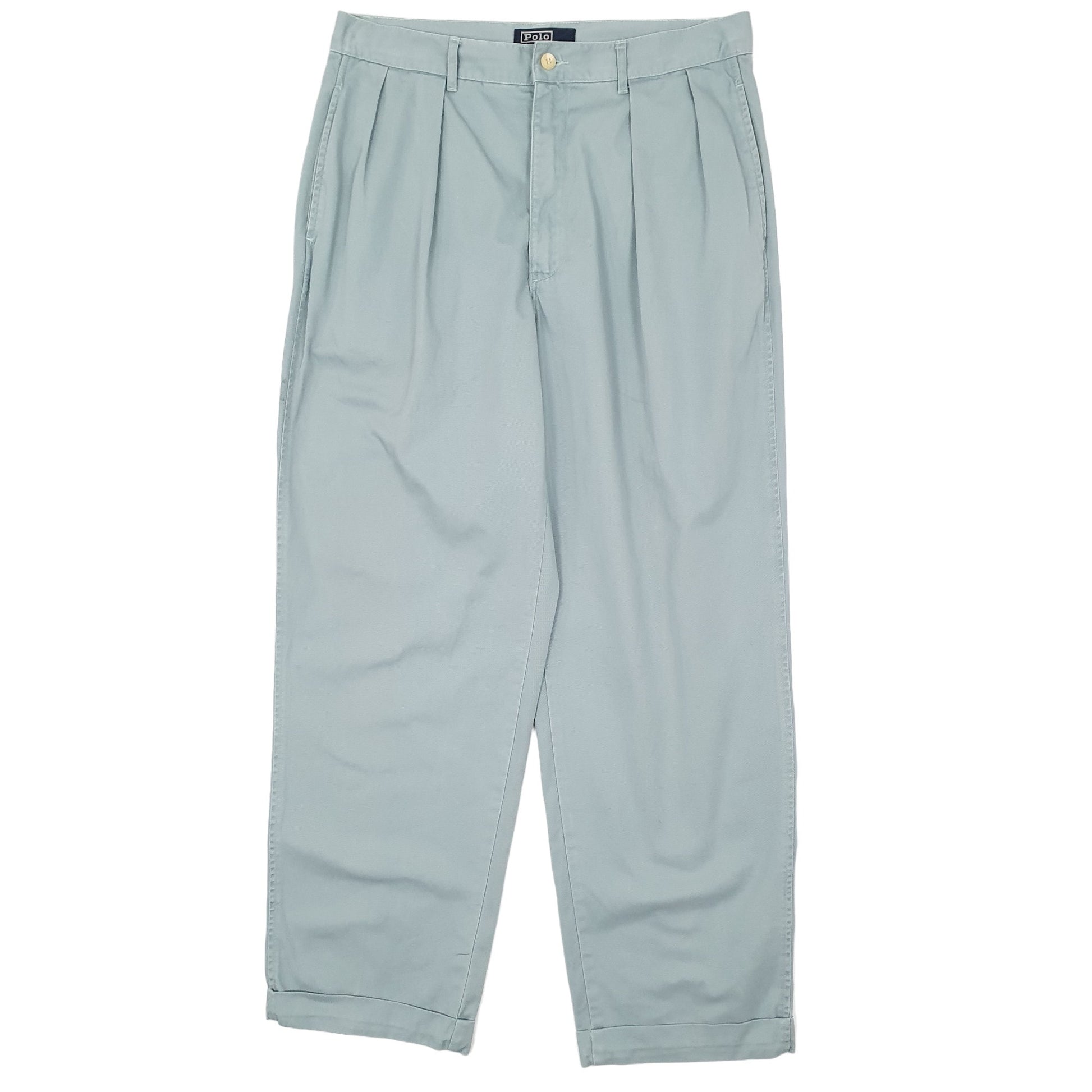 Mens Blue Polo Ralph Lauren Vintage 80s 90s Double Pleated Chino Trousers
