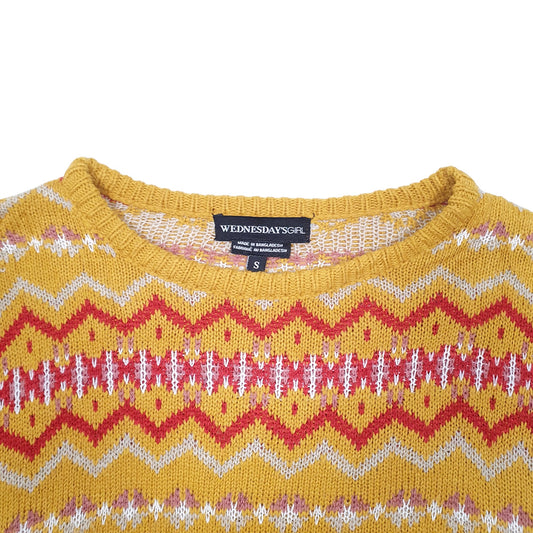 Womens Yellow Wednesdays Girl Knit Zig Zag Crewneck Jumper