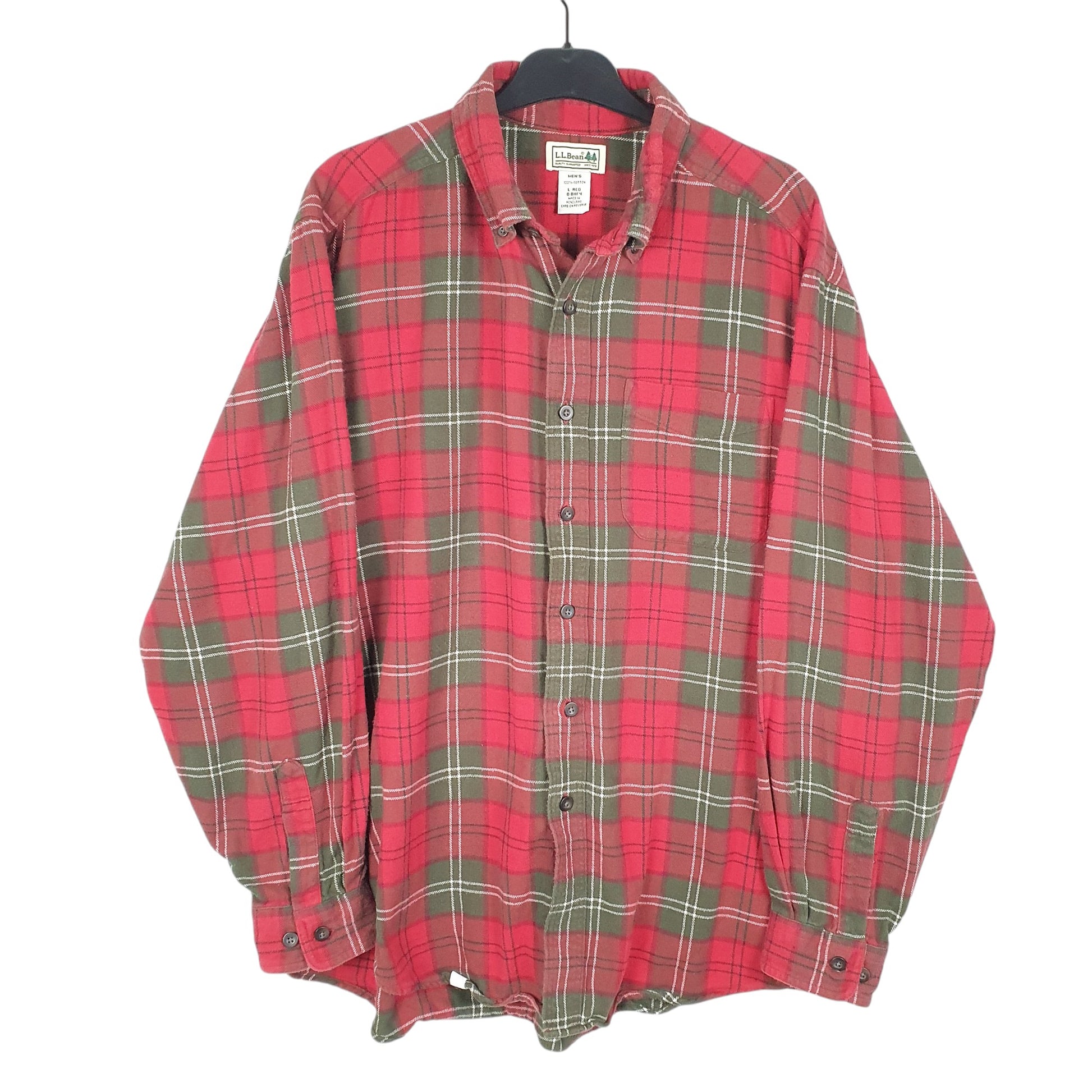 Mens Red L.L.Bean Tartan Flannel Overshirt Shacket Long Sleeve Shirt