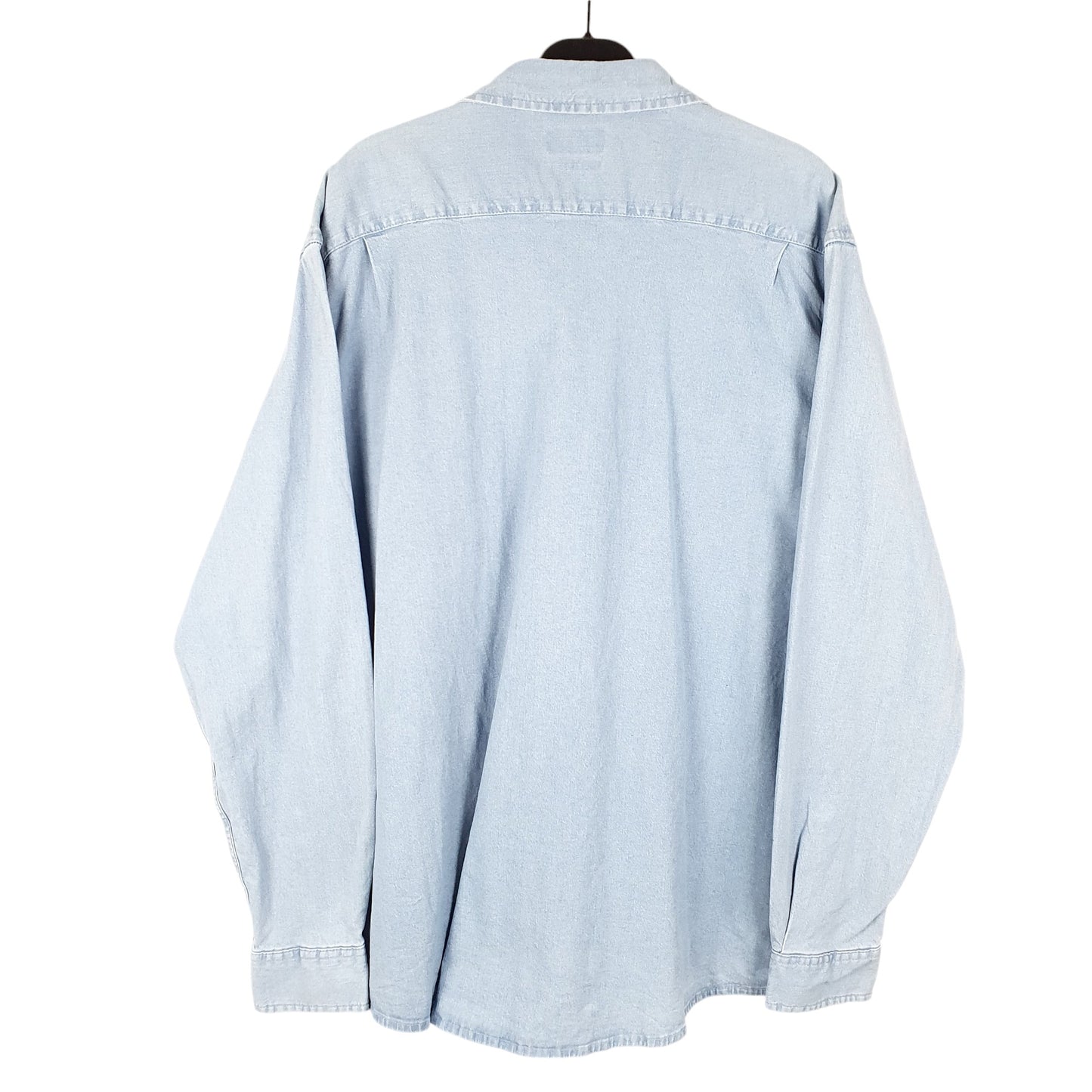 Mens Blue Wrangler Denim Jeans Chambray Work Comfort Flex Stretch Long Sleeve Shirt