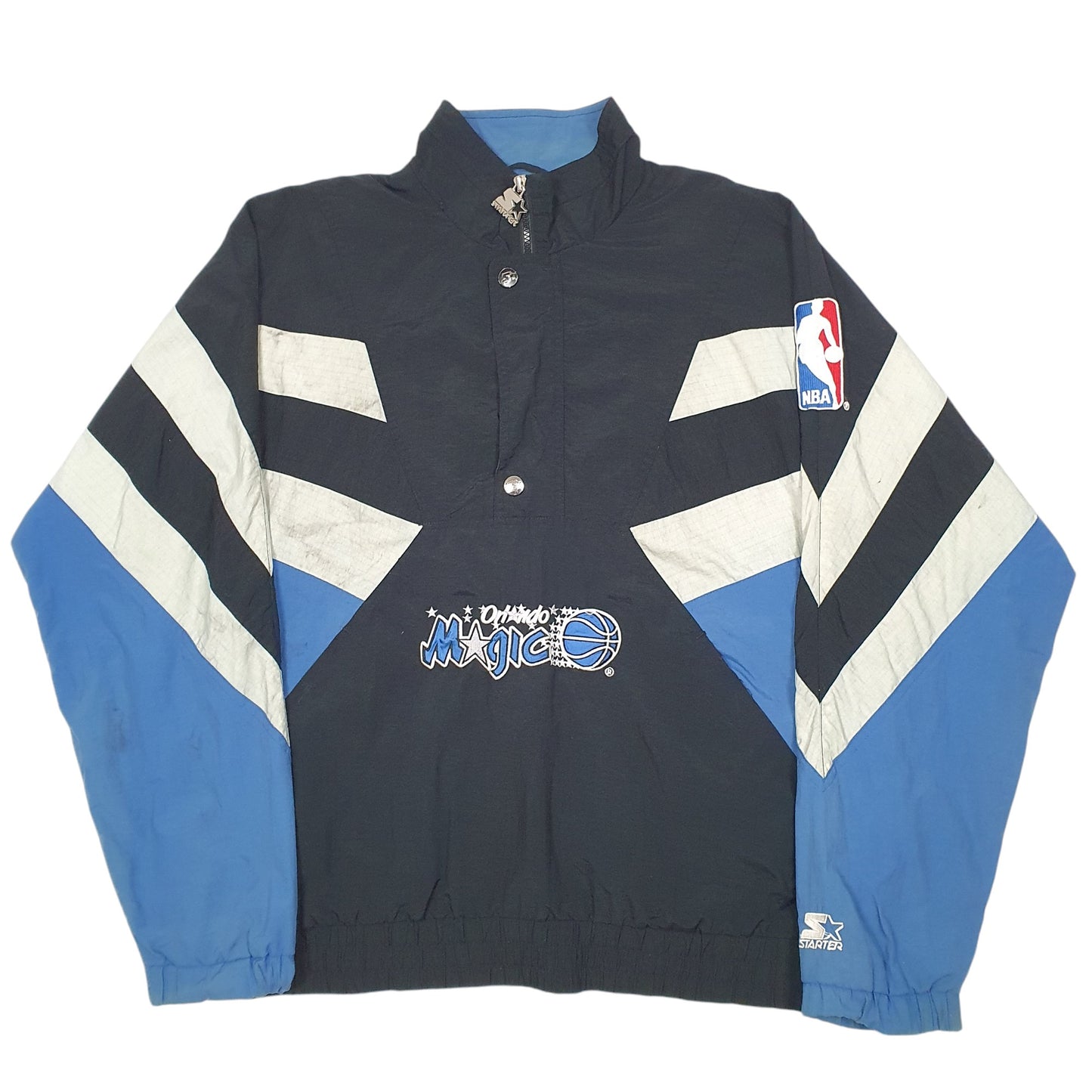 Mens Black Starter Vintage 90s Orlando Magic NBA Spellout Smock  Coat
