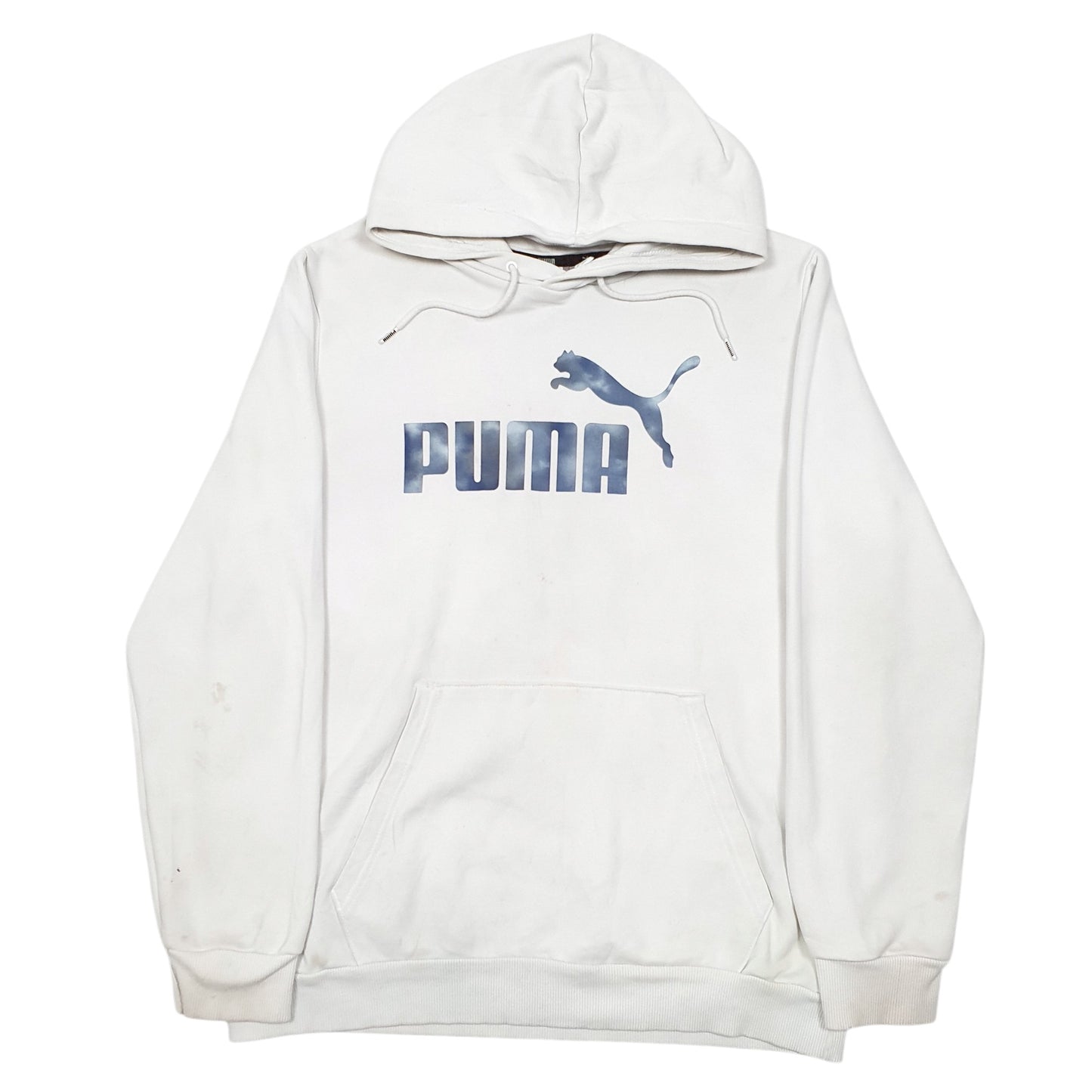 Mens White Puma Spellout Hoodie Jumper