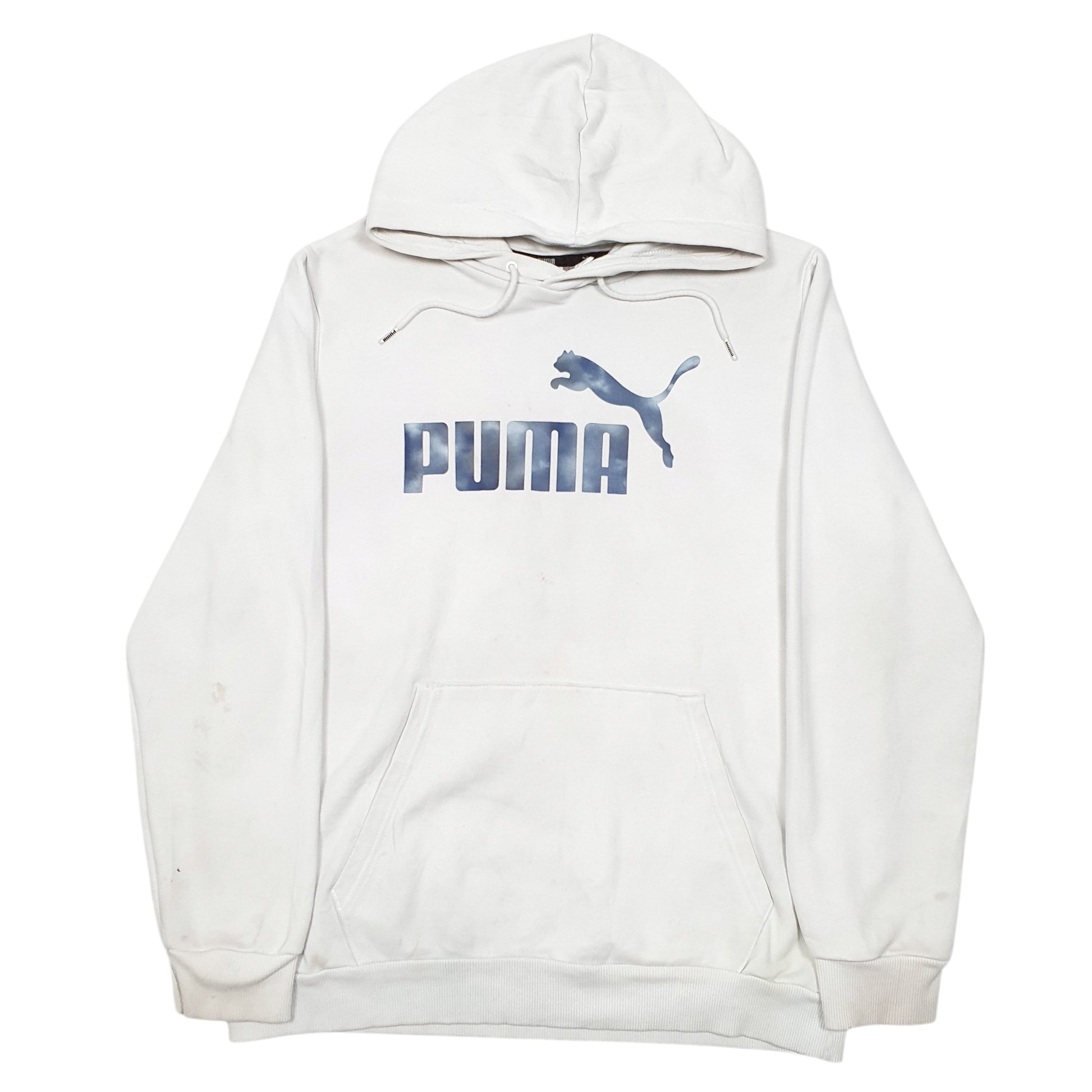 Mens White Puma Spellout Hoodie Jumper