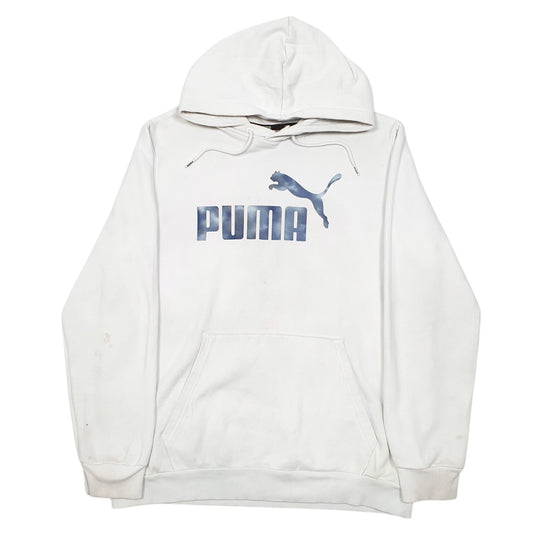 Mens White Puma Spellout Hoodie Jumper
