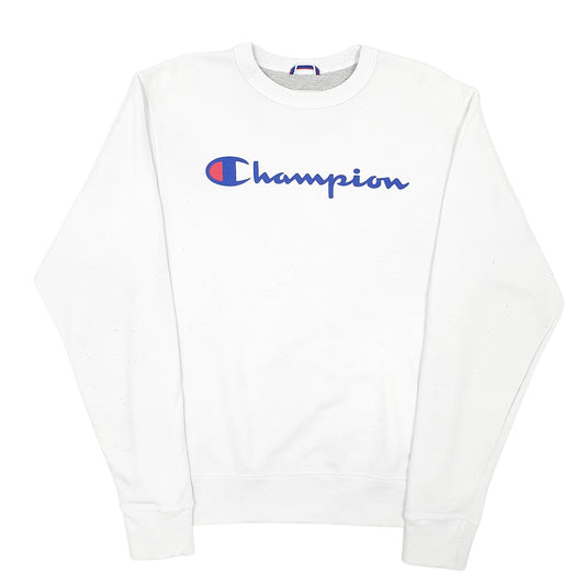 Mens White Champion Spellout Crewneck Jumper