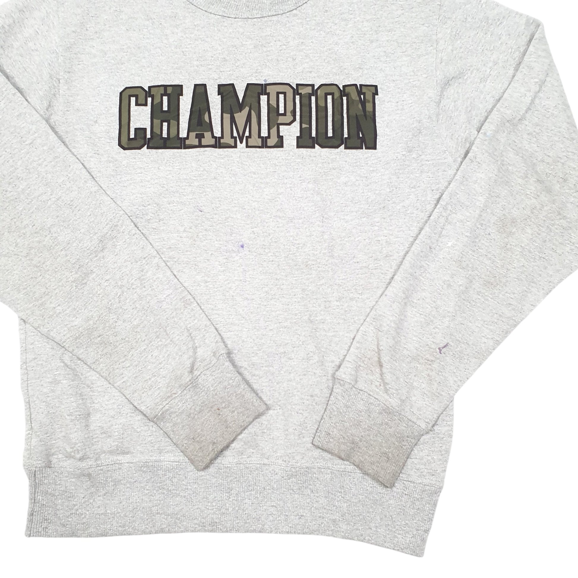Mens Grey Champion Spellout Crewneck Jumper