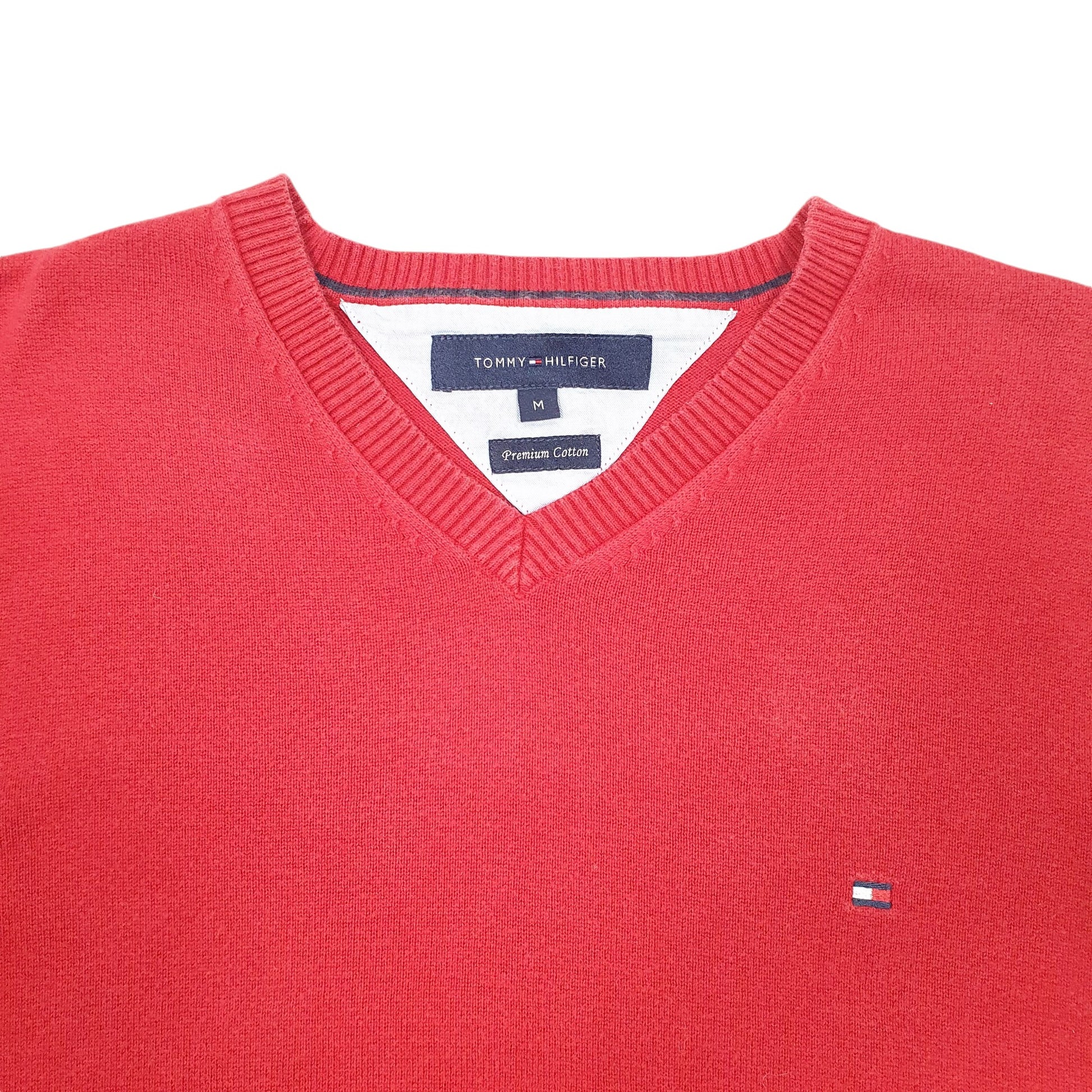 Mens Red Tommy Hilfiger Knit V Neck Jumper