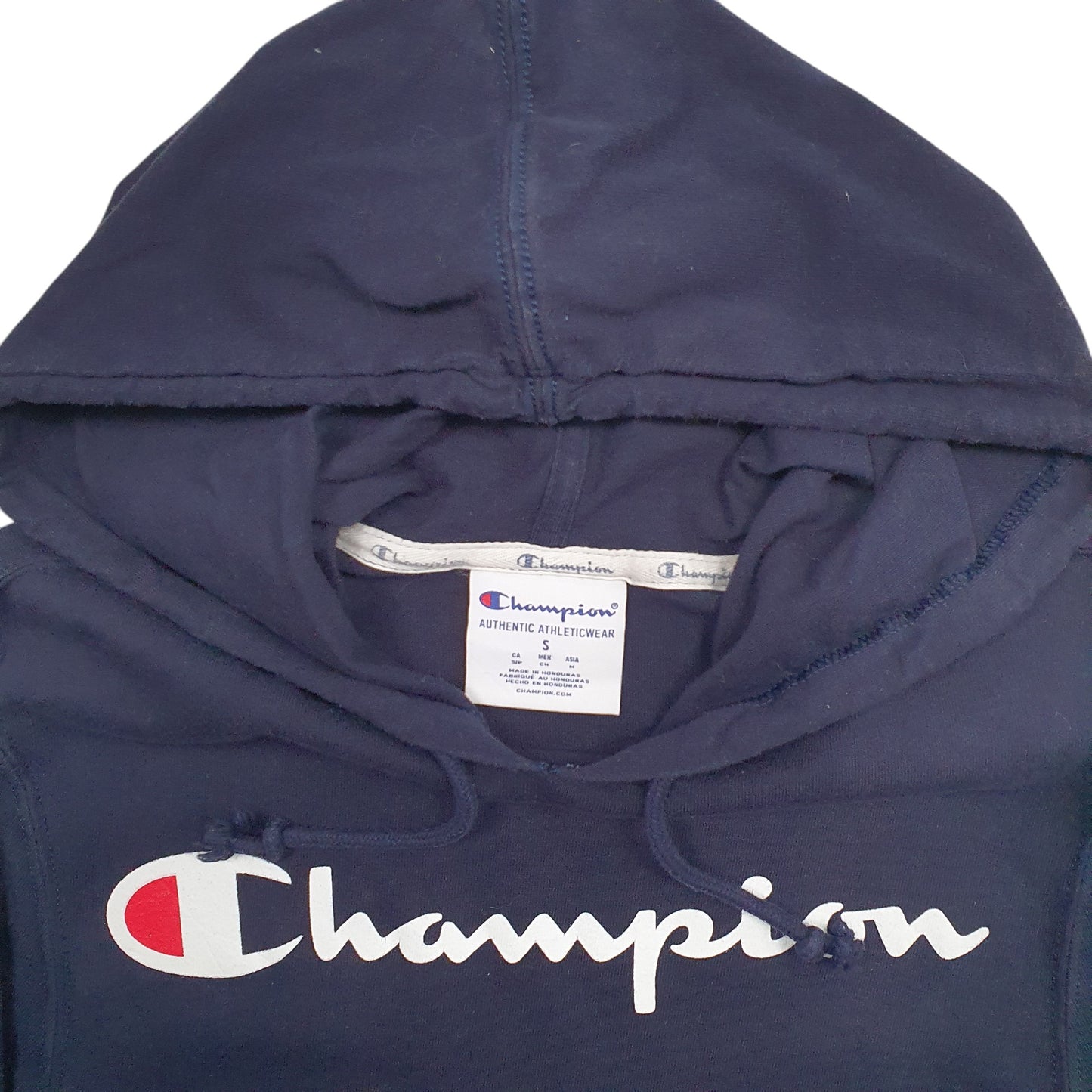 Womens Navy Champion Spellout Hoodie Jumper