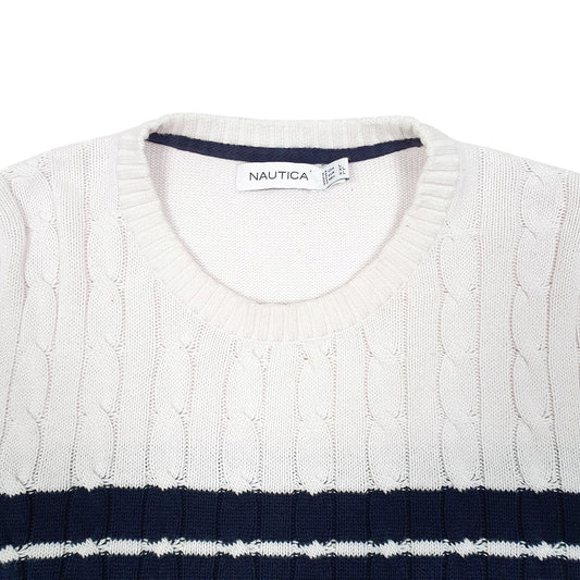 Mens White Nautica Knit Nautical Stripe Crewneck Jumper