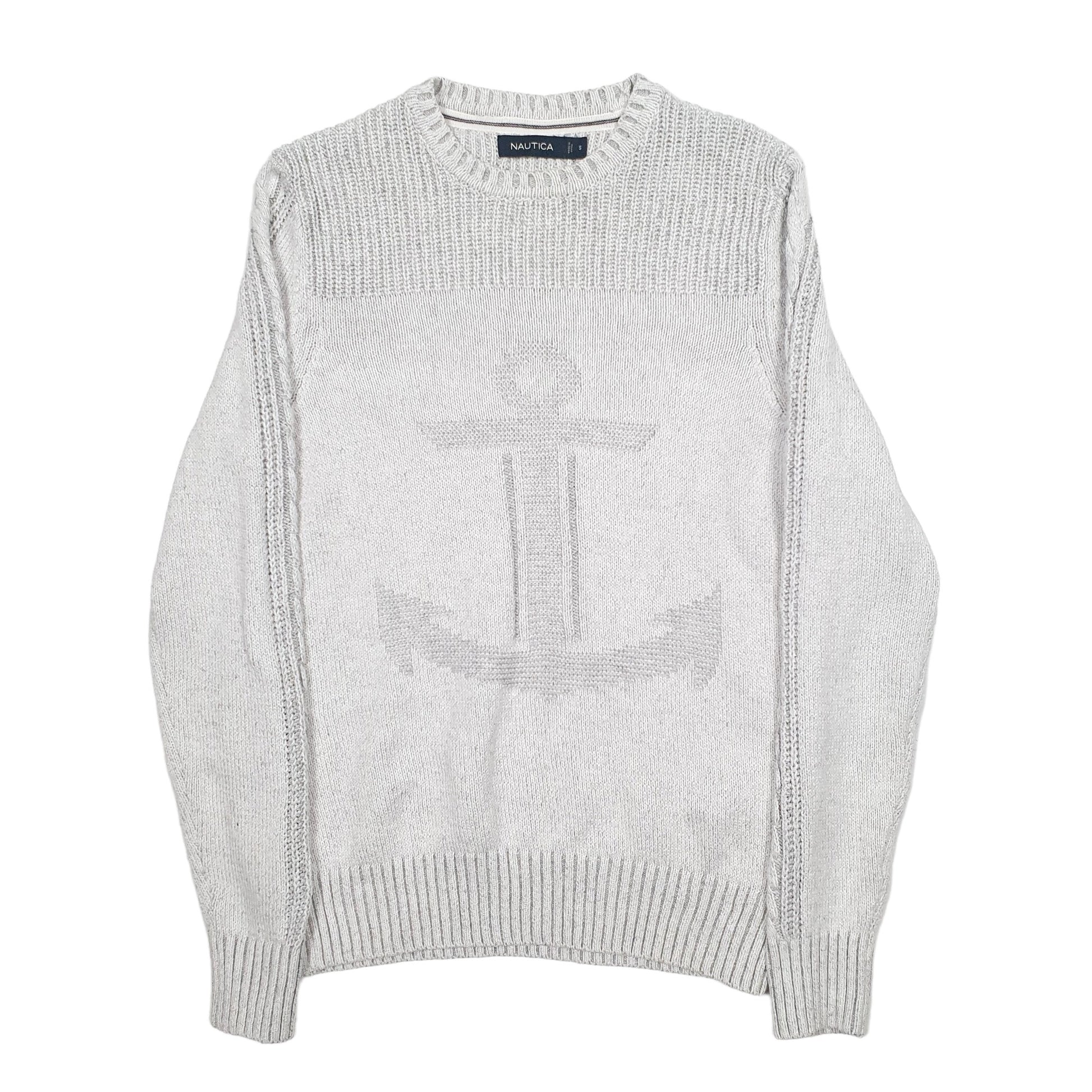 Mens Grey Nautica Knit anchor Crewneck Jumper