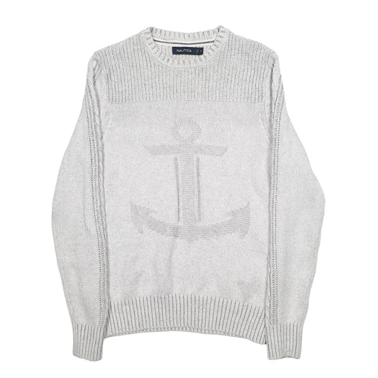Mens Grey Nautica Knit anchor Crewneck Jumper
