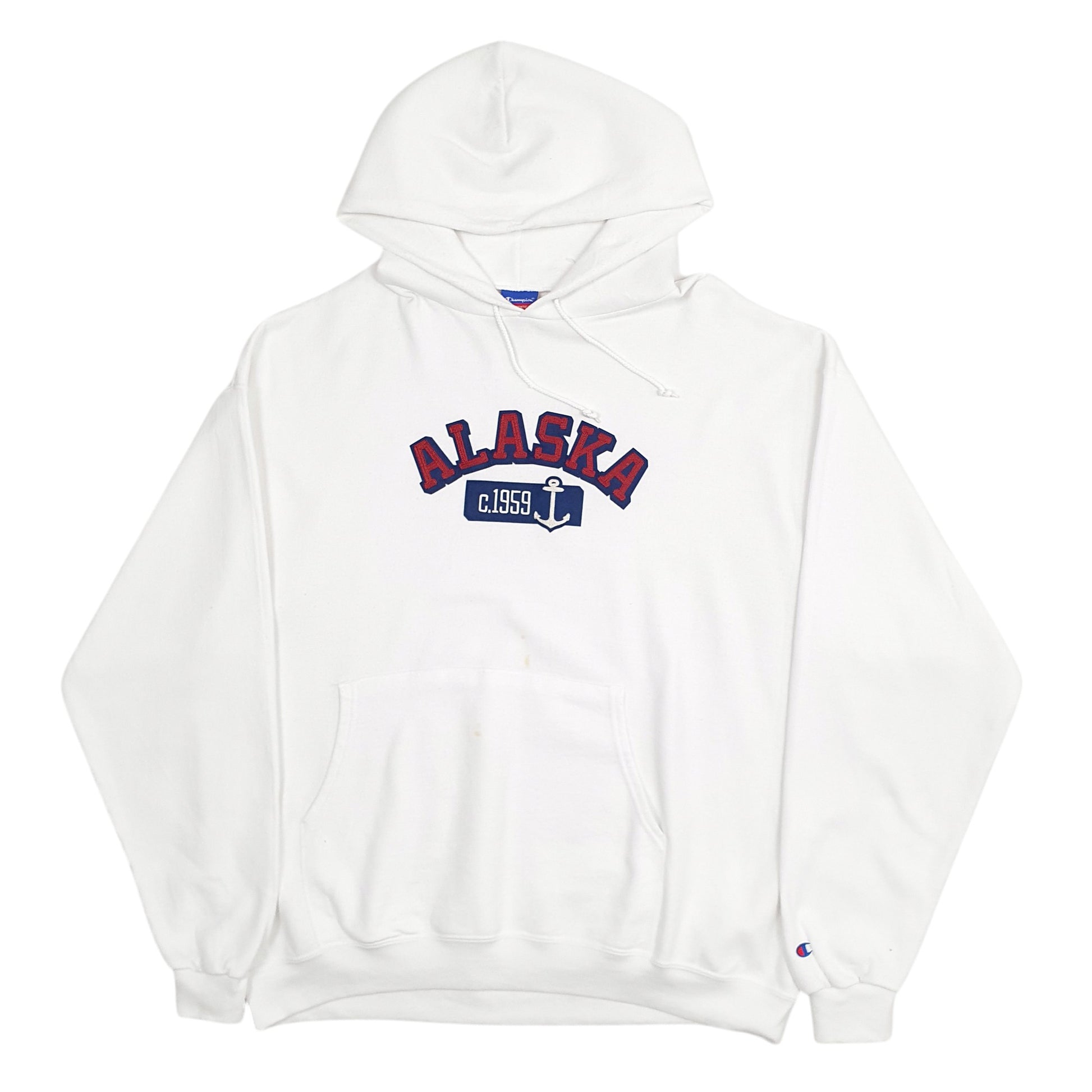 Mens White Champion Alaska Spellout Hoodie Jumper