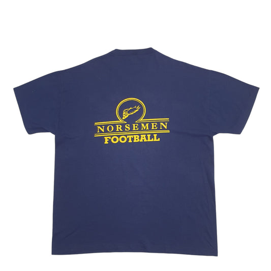 Mens Navy Russell Athletic Single Stitch Vintage 90s Made In USA North Muskegon Football Short Sleeve T Shirt