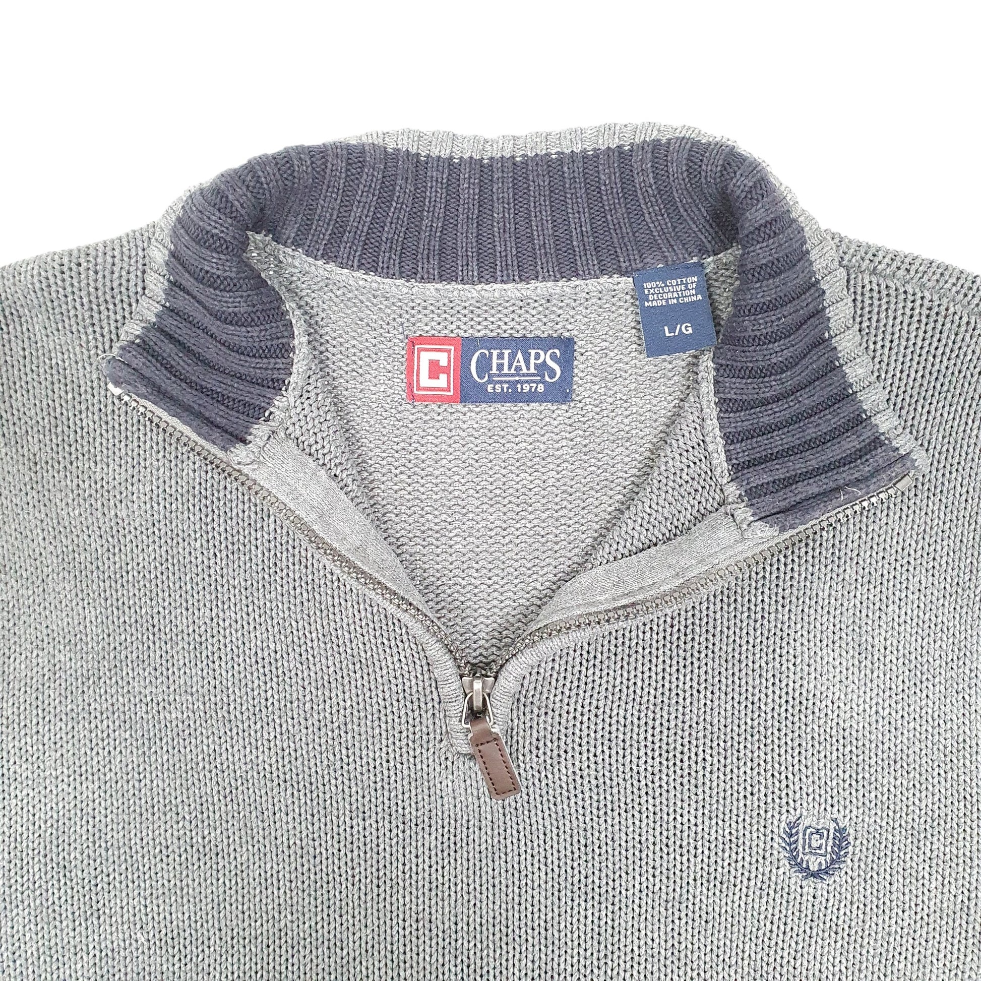 Mens Grey Chaps Knit Quarter Zip Jumper